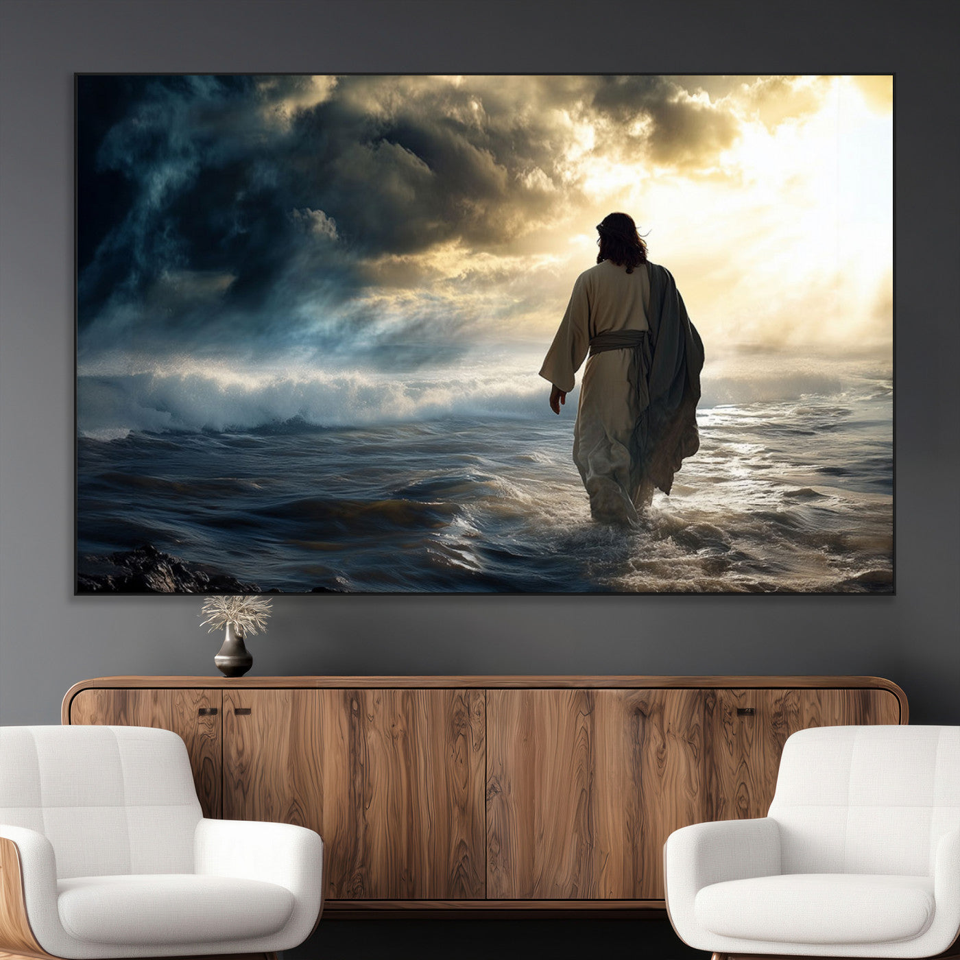 SEG-FC-51X34_Oversize - Jesus Walking on Water Wall Art | Canvas Print | Ready to Hang | Christian Home Decor | Spiritual