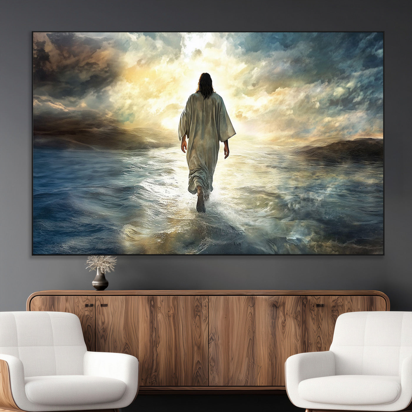 SEG-FC-51X34_Oversize - Jesus Walking on Water Wall Art | Canvas Print | Ready to Hang | Christian Home Decor | Spiritual