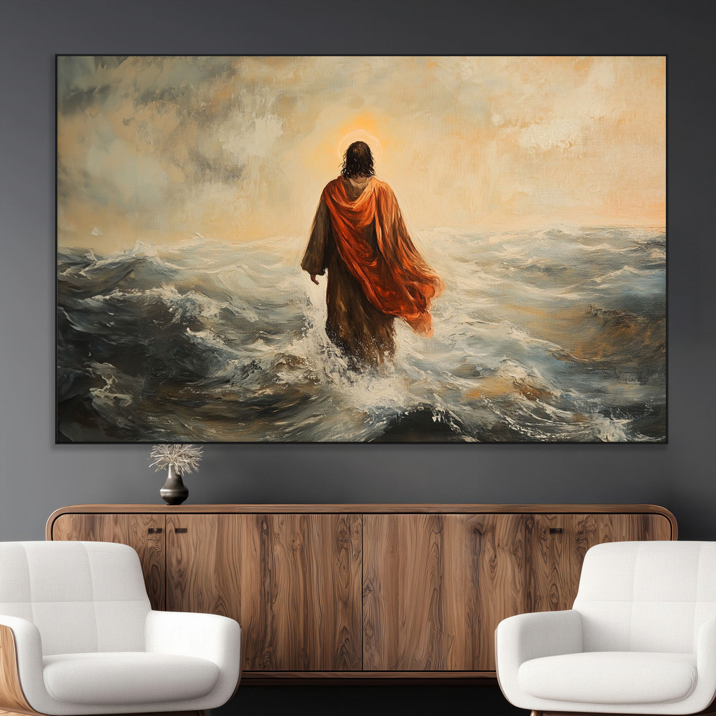SEG-FC-51X34_Oversize - Jesus Walking on Water, Christian Wall Art, Jesus Christ Walking on Oil Painting Style Print