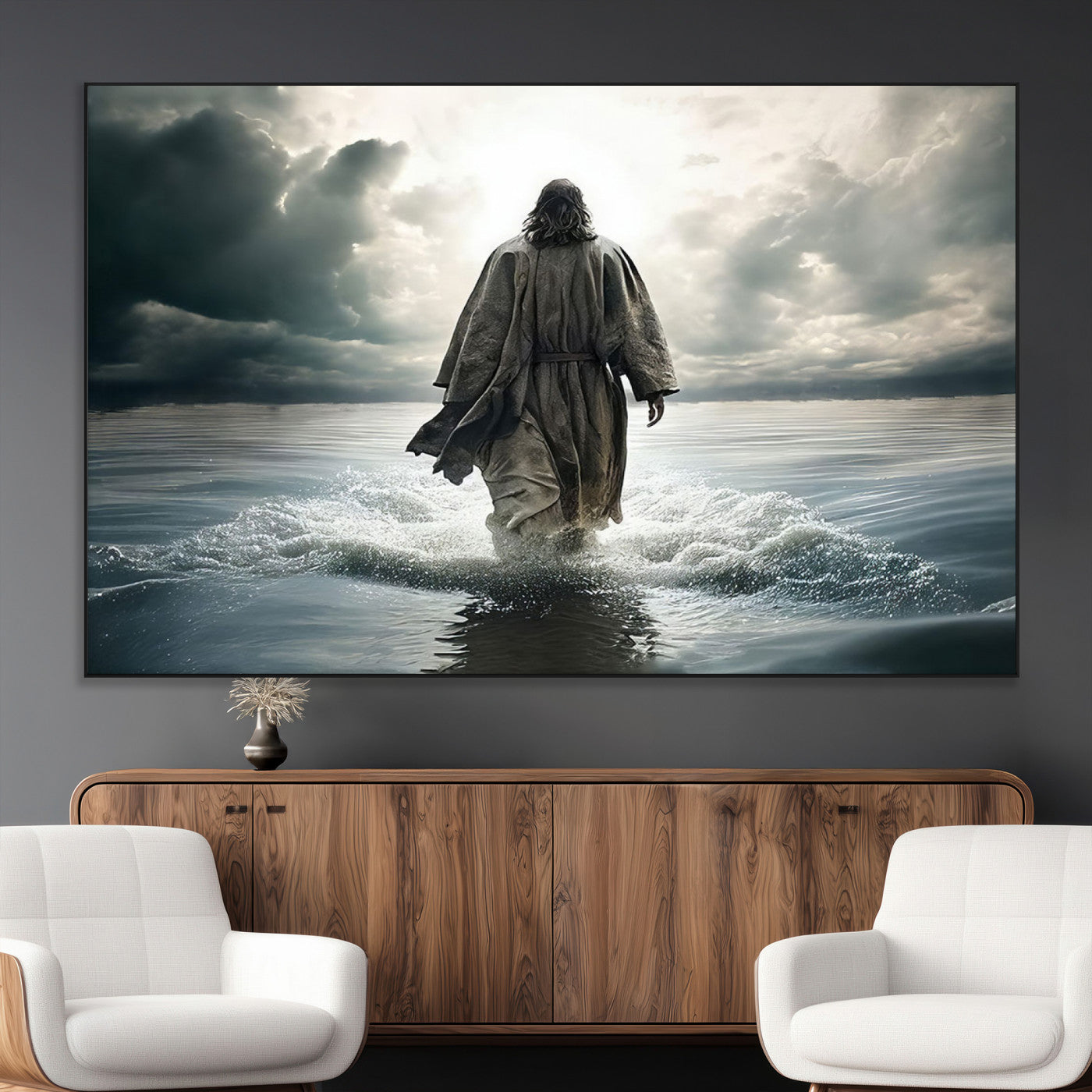 SEG-FC-51X34_Oversize - Jesus Walking on Water Wall Art | Canvas Print | Ready to Hang | Christian Home Decor | Spiritual