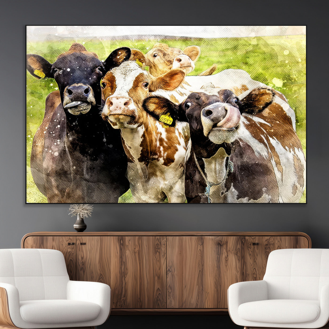 SEG-FC-51X34_Oversize - Curious Cows Farmhouse Wall Art | Ready to Hang and Framed Canvas Print | Rustic Farm Decor