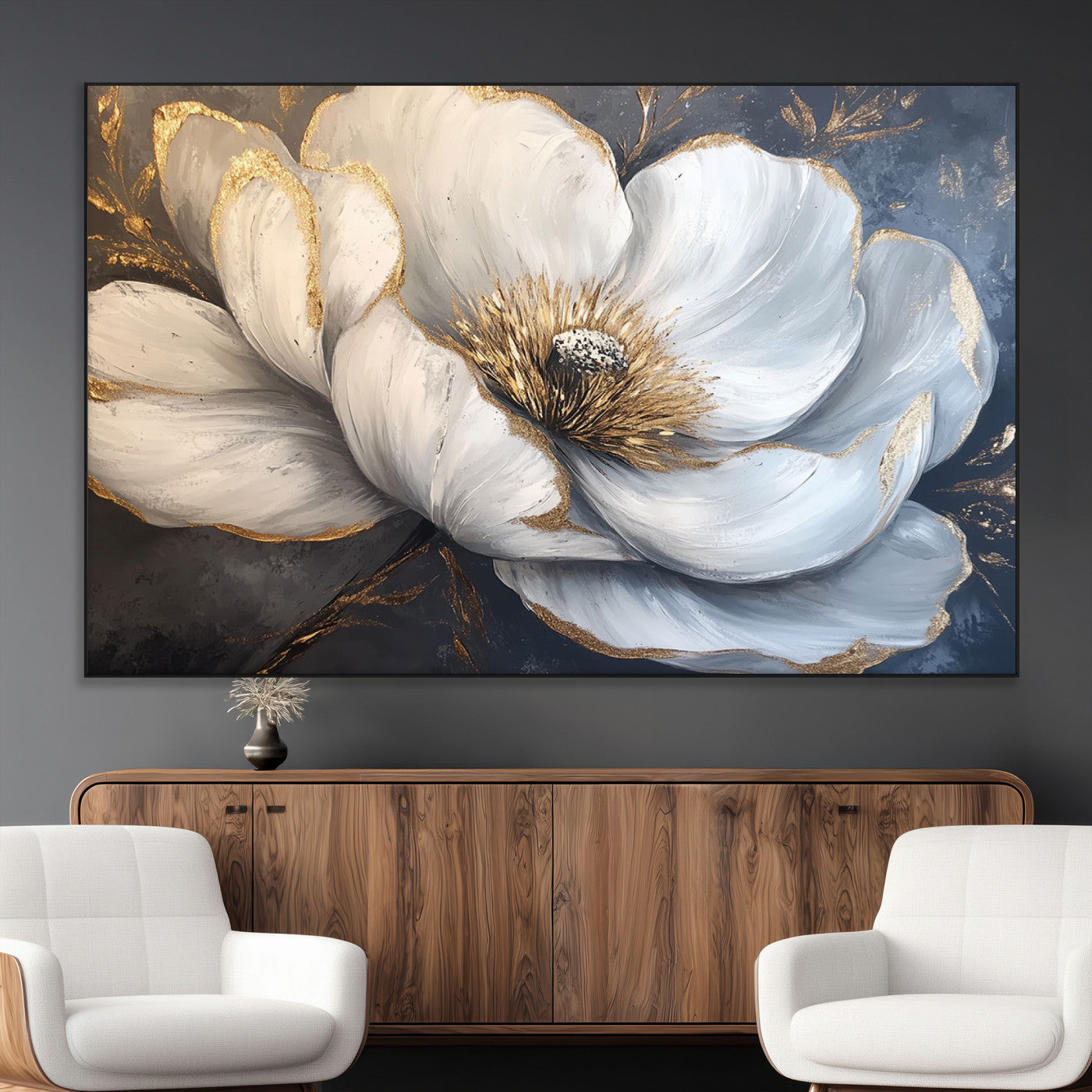 SEG-FC-51X34_Oversize - White Magnolia Flower Wall Art Canvas Print | Abstract Floral Wall Decor | Elegant Bloom Artwork |