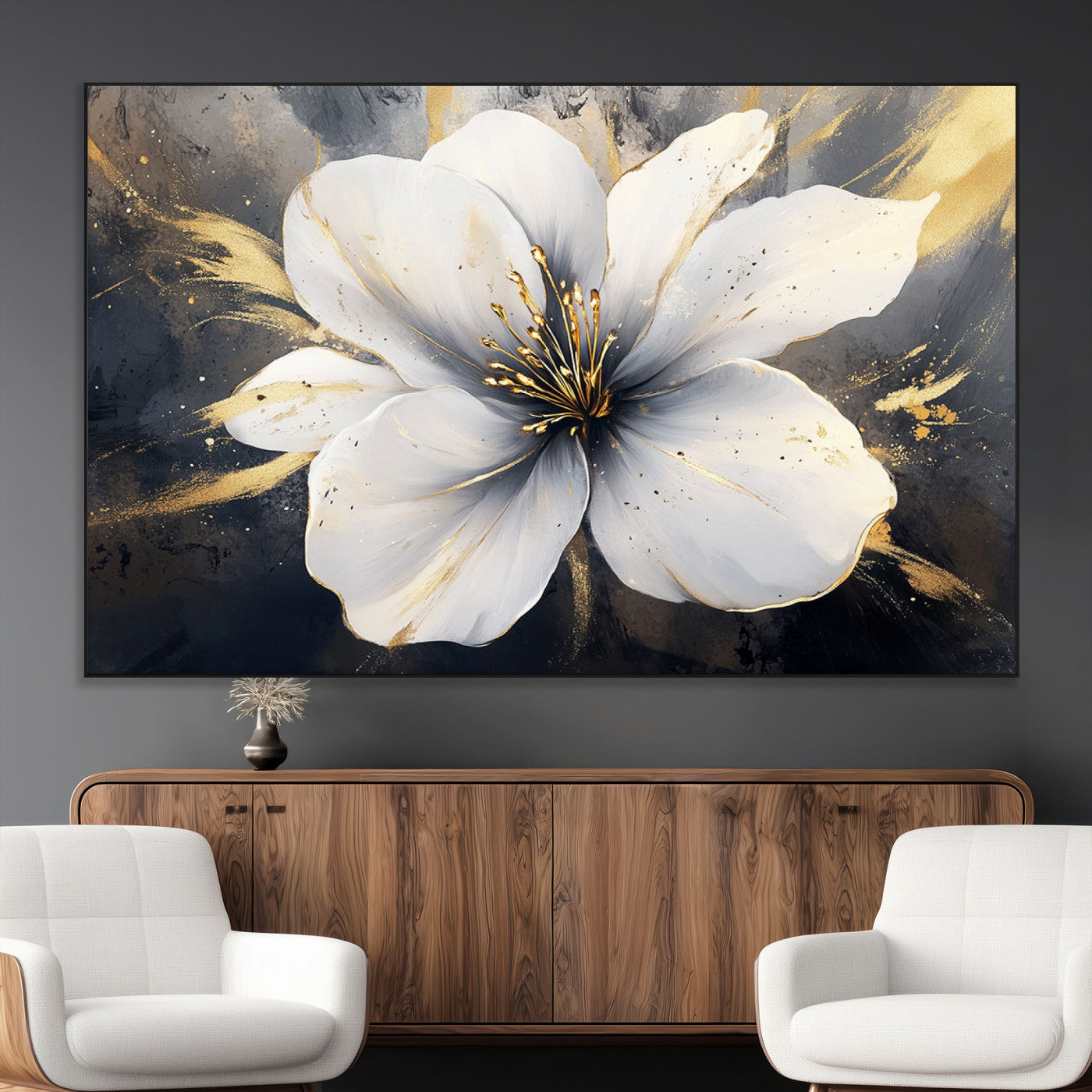 SEG-FC-51X34_Oversize - White Flower Wall Art Canvas Print | Ready to Hang | Abstract Floral Wall Decor | Elegant Bloom