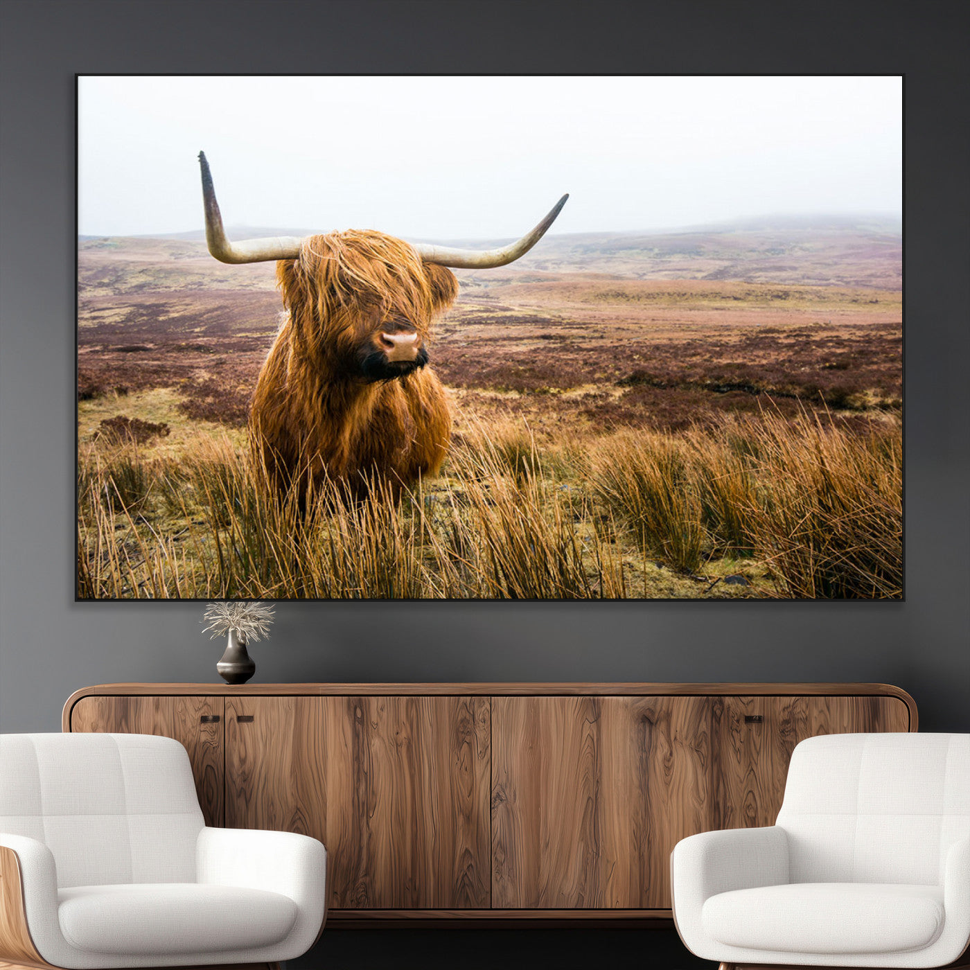 97274-MGV-CV-36X24-Scottish Highland Cow Canvas Wall Art – Rustic Farmhouse Charm with Highland Cattle – Ready to Hang