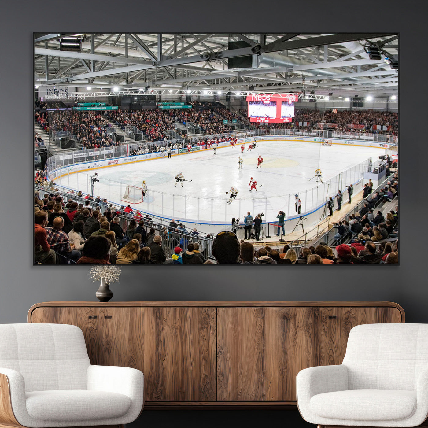 SEG-FC-51X34_Oversize - Lausanne Arena Ice Hockey Stadium Wall Art Canvas Print, Framed Lausanne Arena Ice Hockey Canvas