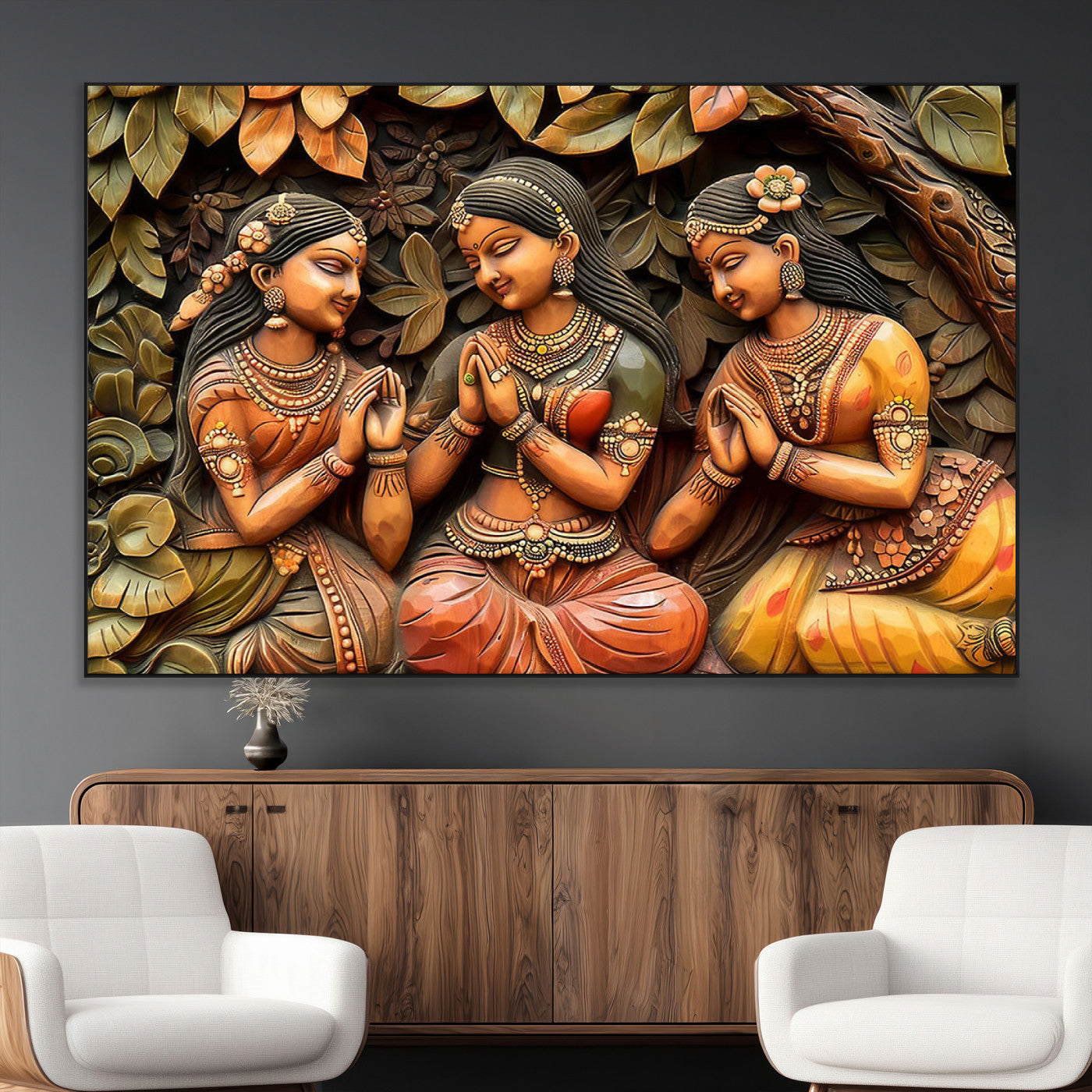 SEG-FC-51X34_Oversize - Indian Woman Statue Wall Art Canvas Print