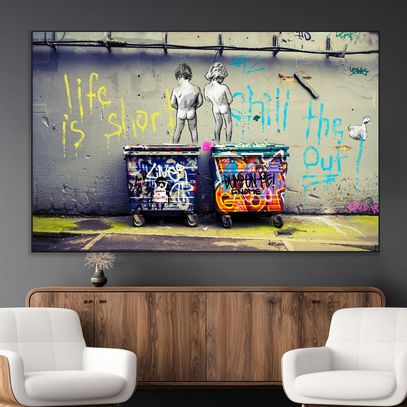 SEG-FC-51X34_Oversize - Banksy Life is Short Wall Art - Iconic Graffiti Art on Framed Ready-to-Hang Canvas - Street Art