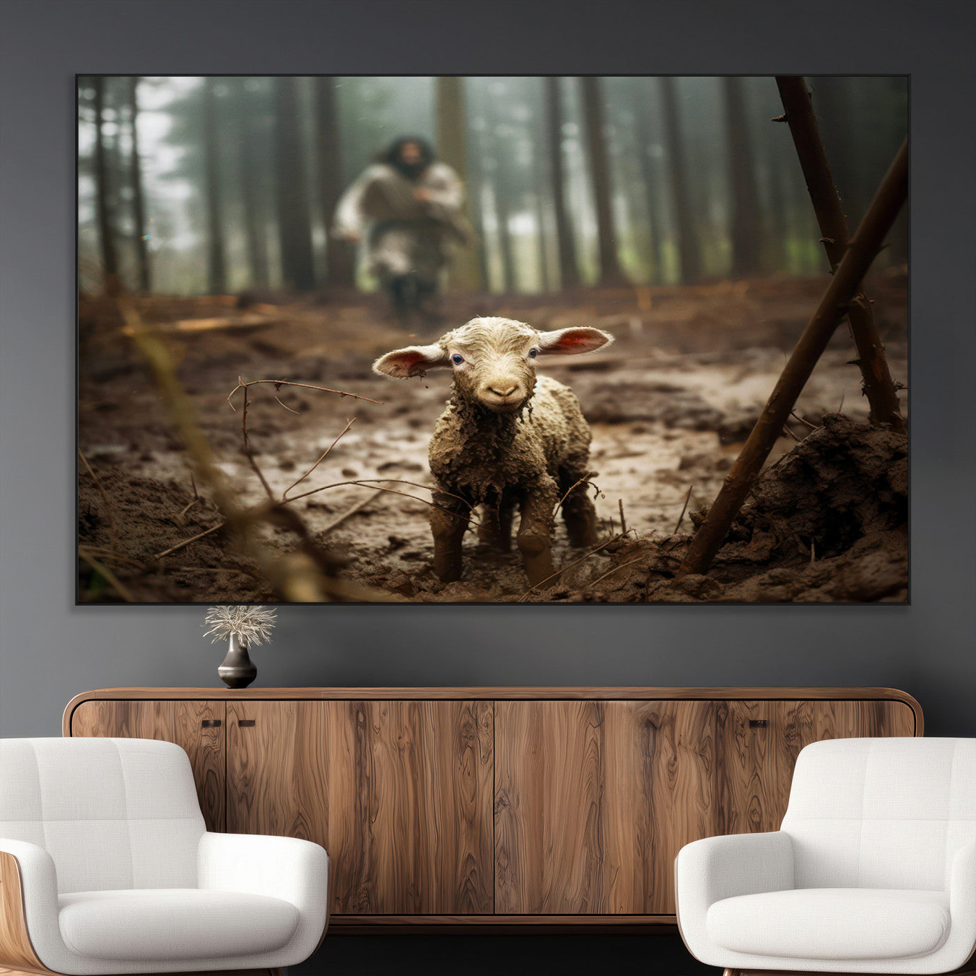 SEG-FC-51X34_Oversize - Jesus Running After a Lost Lamb Canvas Wall Art Print