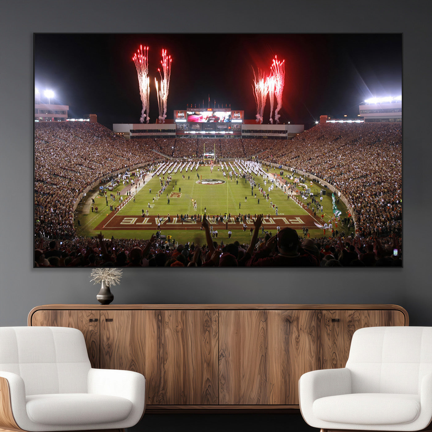 SEG-FC-51X34_Oversize - Framed Florida State Seminoles Football Team Print - Tallahassee Doak Campbell Stadium Wall Art
