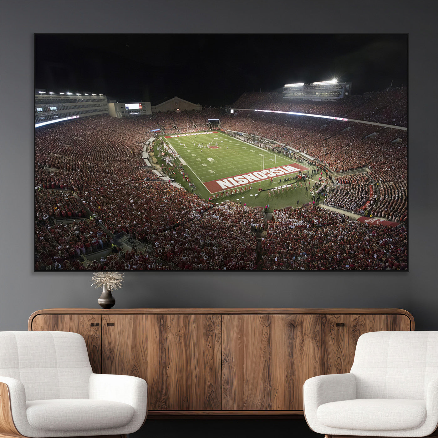 SEG-FC-51X34_Oversize - Wisconsin Badgers Football Team Print - Madison Camp Randall Stadium Wall Art Canvas Print