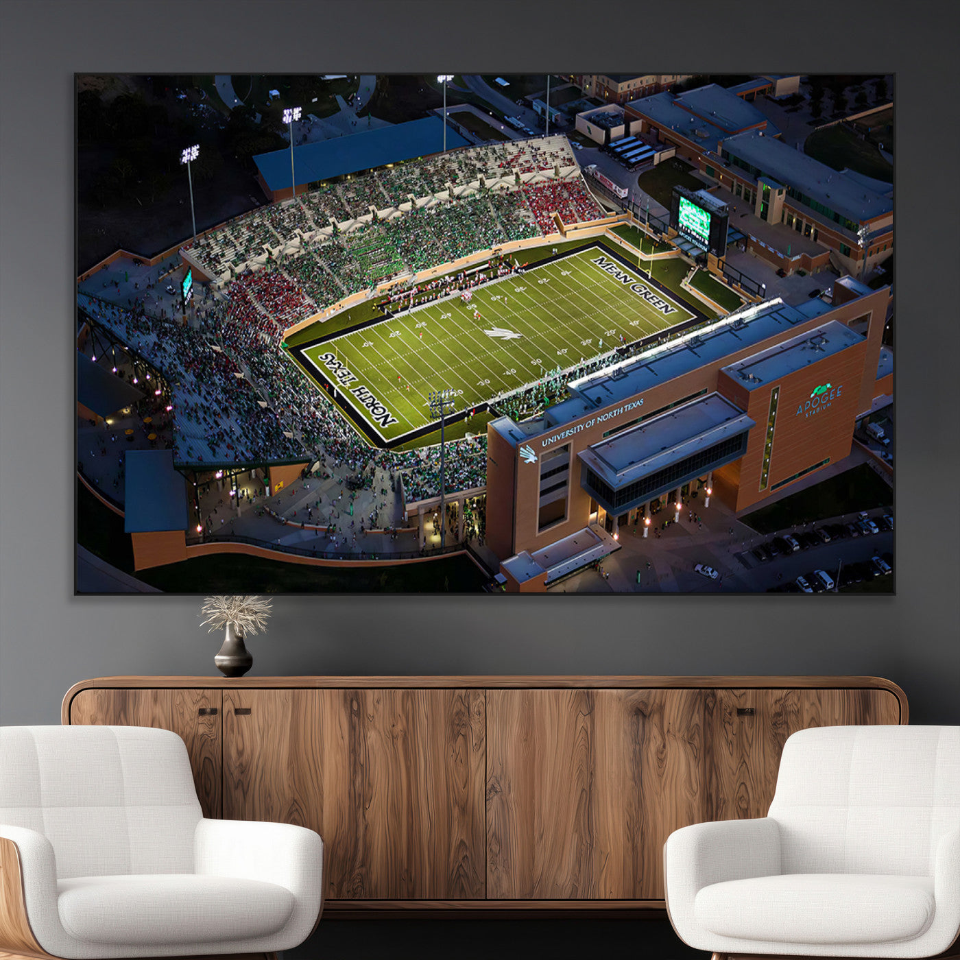 SEG-FC-51X34_Oversize - University of North Texas Mean Green Football Artwork, Football Team Print - Denton DATCU Stadium