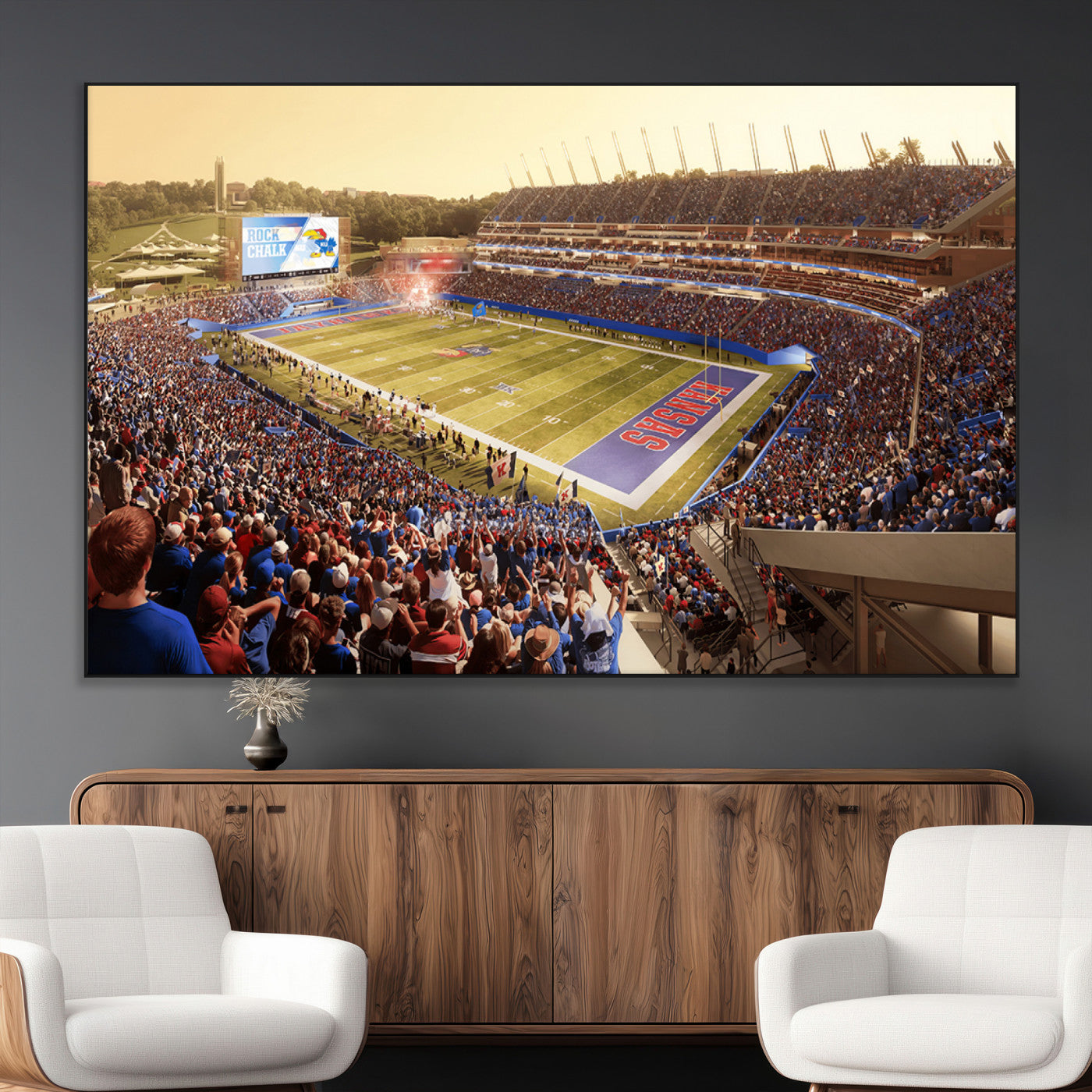 SEG-FC-51X34_Oversize - University of Kansas Jayhawks Football Team Print - Lawrence Kansas Memorial Stadium Wall Art Canvas