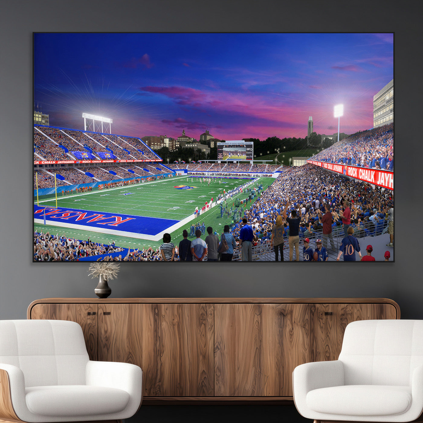 SEG-FC-51X34_Oversize - University of Kansas Jayhawks Football Team Print Canvas- Lawrence Kansas Memorial Stadium Wall Art