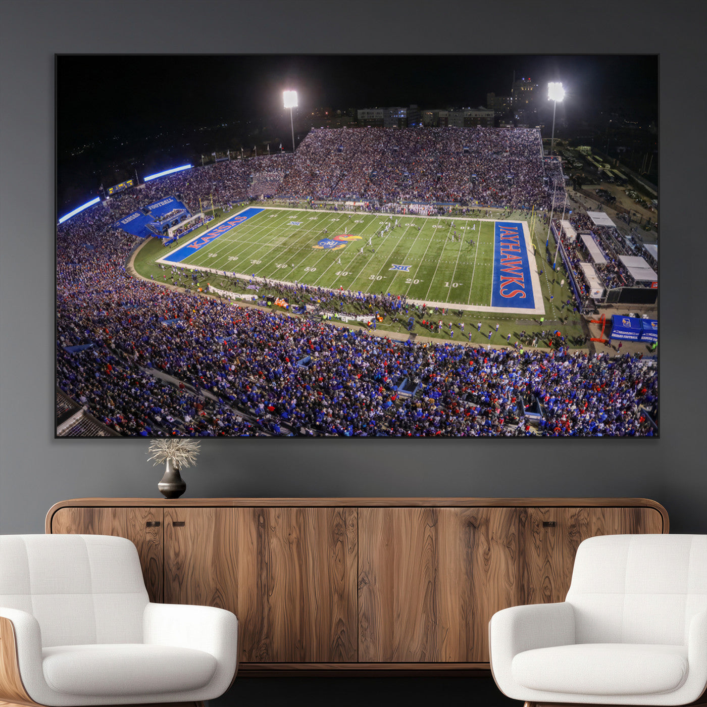 SEG-FC-51X34_Oversize - University of Kansas Jayhawks Football Team Print - Lawrence Kansas Memorial Stadium Wall Art Canvas