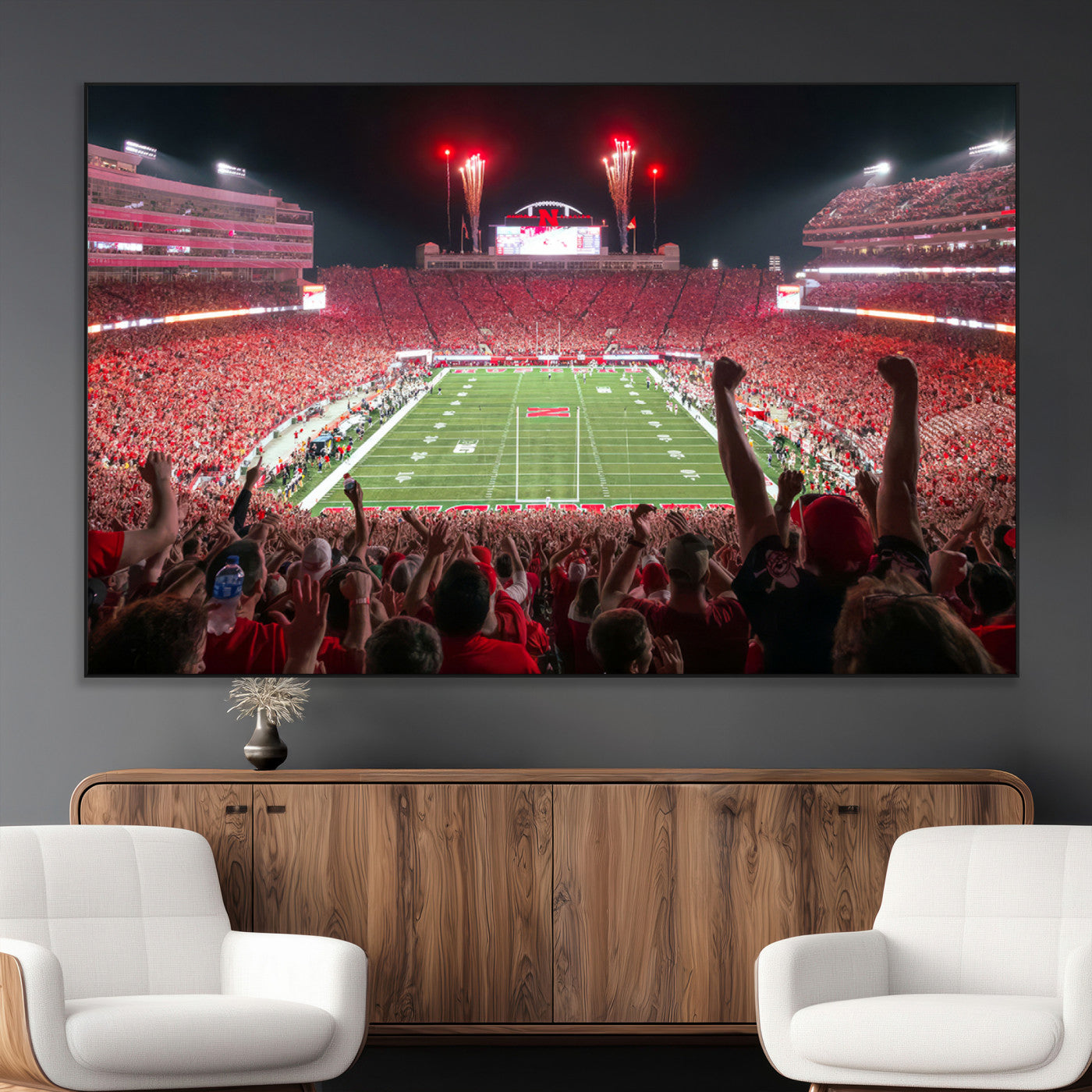 SEG-FC-51X34_Oversize - University of Nebraska Cornhuskers Football Team Print - Lincoln Memorial Stadium Wall Art Canvas