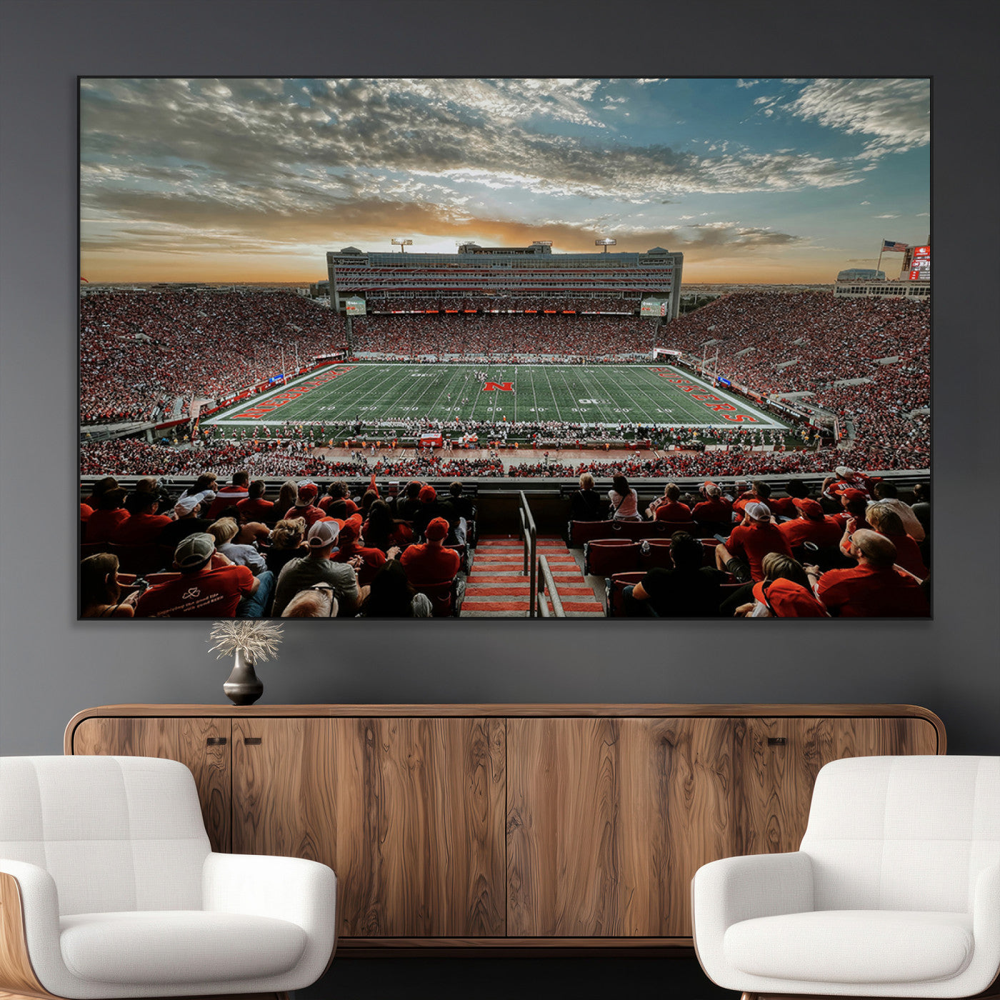SEG-FC-51X34_Oversize - University of Nebraska Cornhuskers Football Team Print - Lincoln Memorial Stadium Art Canvas Print