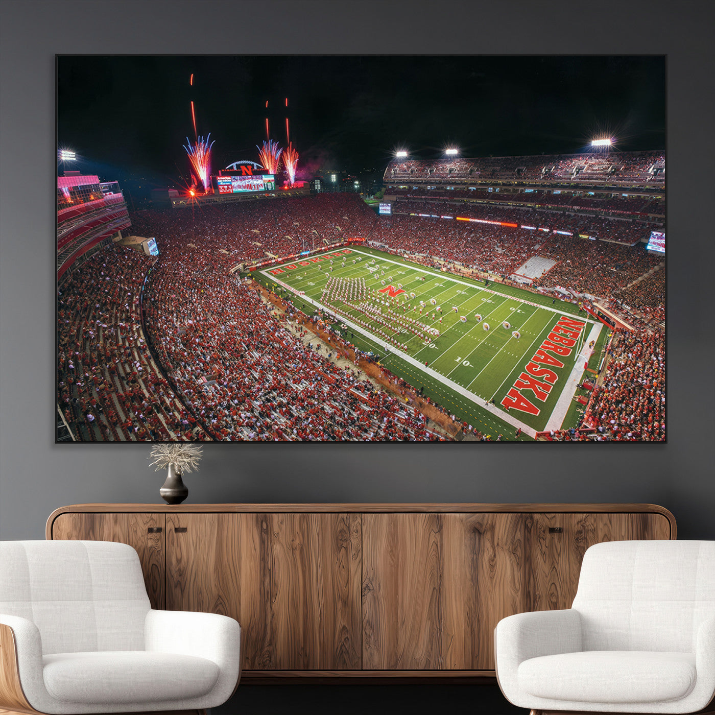 SEG-FC-51X34_Oversize - University of Nebraska Cornhuskers Football Team Print - Lincoln Memorial Stadium Wall Art Canvas