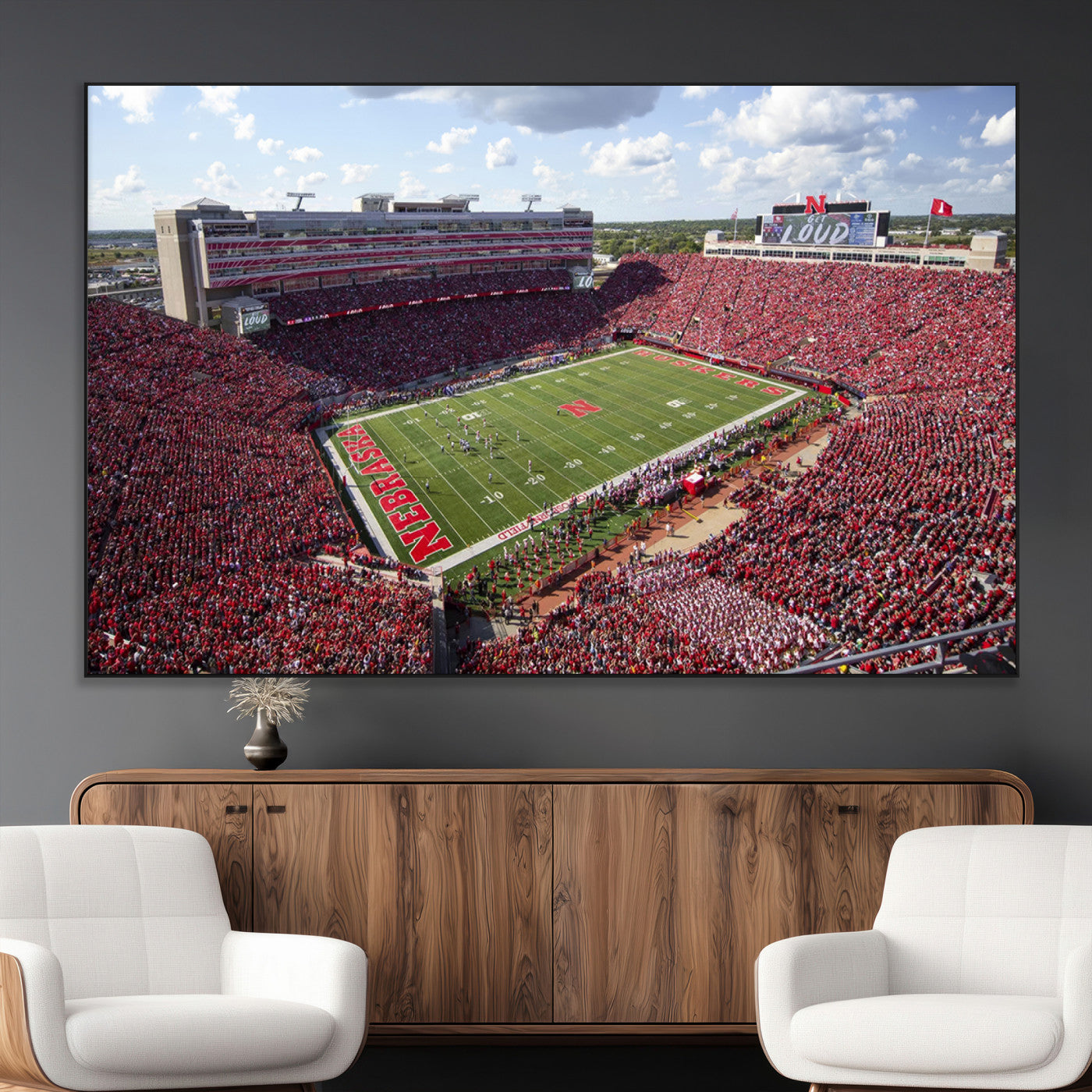 SEG-FC-51X34_Oversize - University of Nebraska Cornhuskers Football Team Print - Lincoln Memorial Stadium Wall Art Canvas