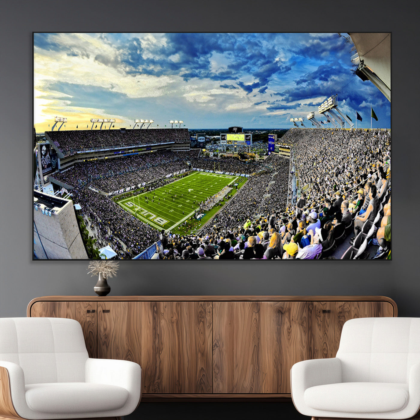 SEG-FC-51X34_Oversize - Framed USF Bulls Football Team Print - Tampa Raymond James Stadium Wall Art Canvas Print