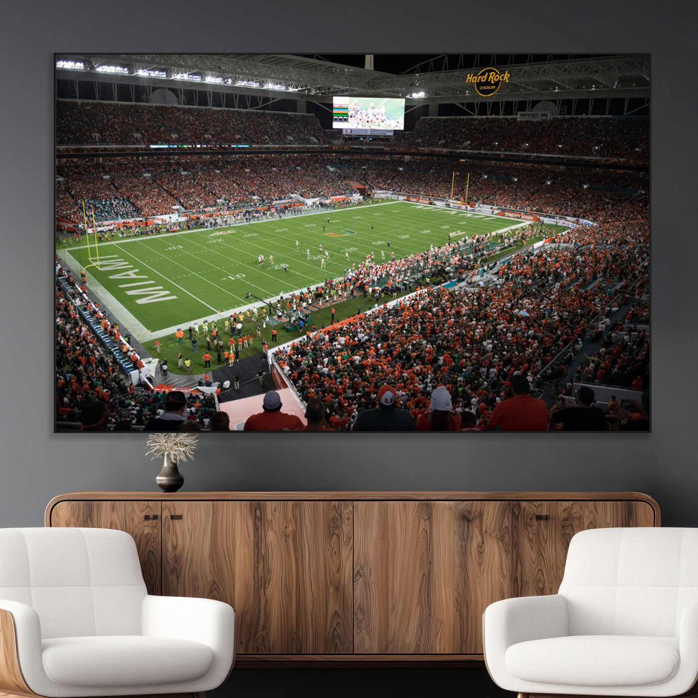 SEG-FC-51X34_Oversize - Miami Hurricanes Football Team Print Canvas- Miami Hard Rock Stadium Wall Art Canvas Print