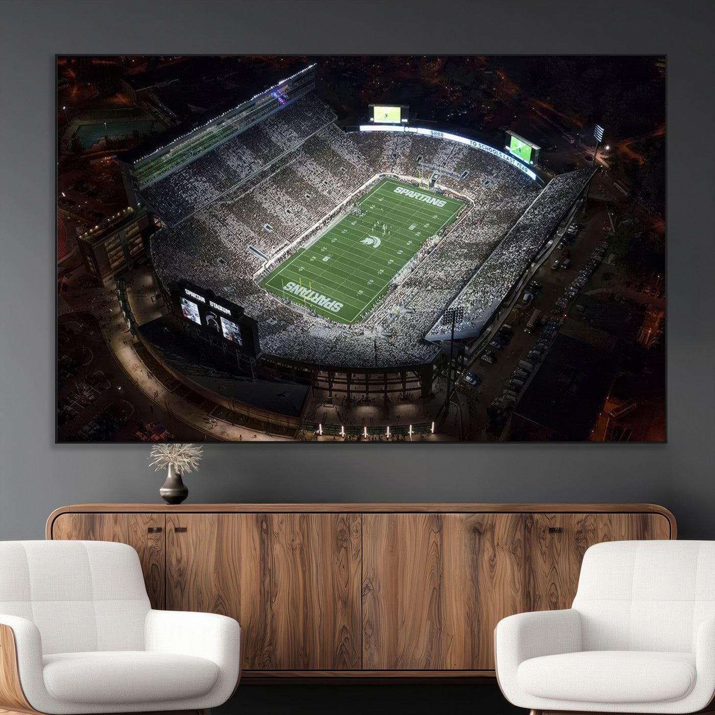 SEG-FC-51X34_Oversize - Michigan State Spartans Football Team Print - East Lansing Spartan Stadium Print Wall Art