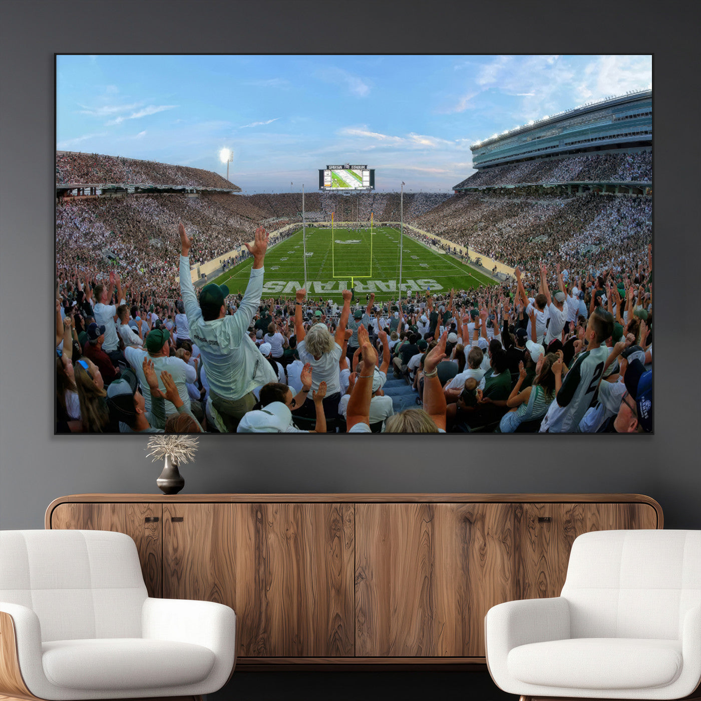 -Michigan State Spartans Football Team Art Print - East Lansing Spartan Stadium Wall Art Canvas Print
