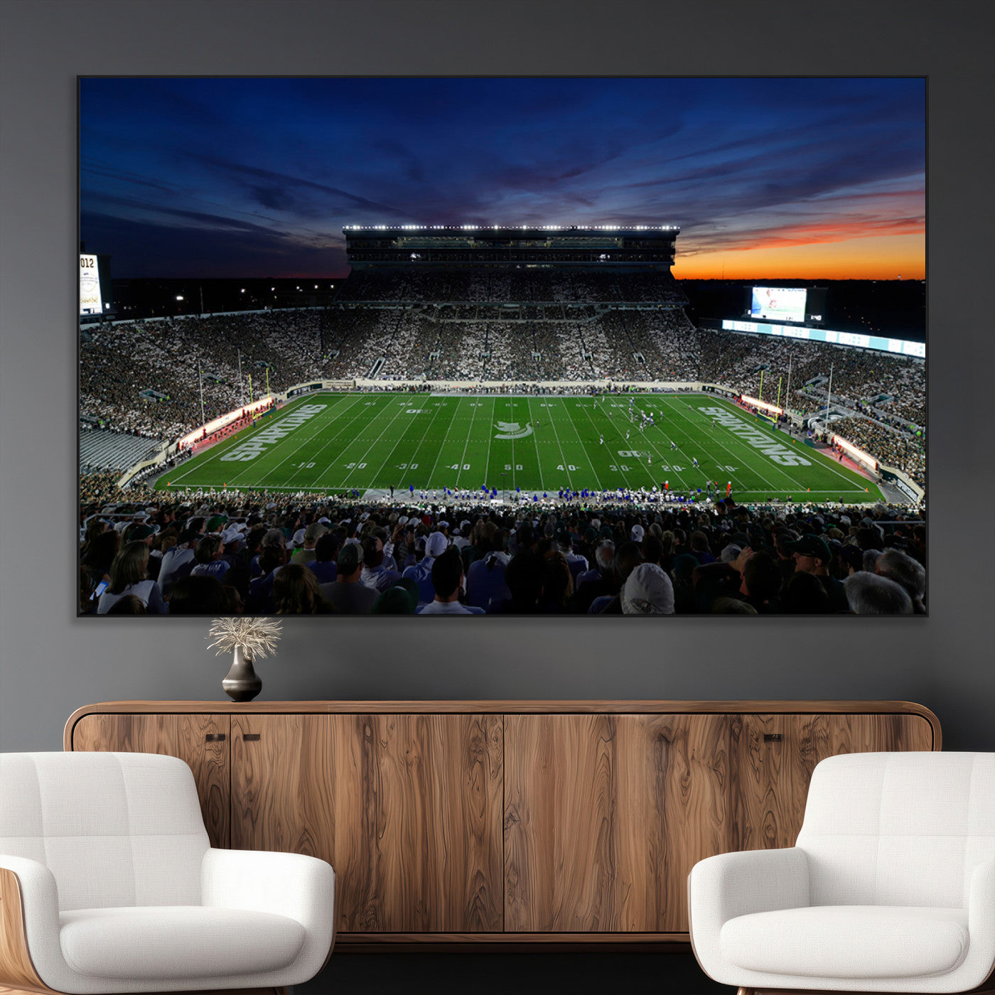 SEG-FC-51X34_Oversize - Michigan State Spartans Football Team Print - East Lansing Spartan Stadium Canvas Print