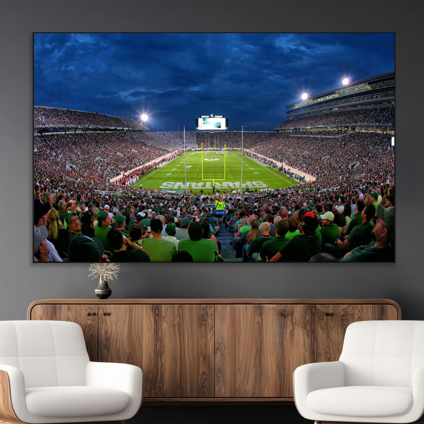SEG-FC-51X34_Oversize - Michigan State Spartans Football Team Print - East Lansing Spartan Stadium Wall Art Canvas Print