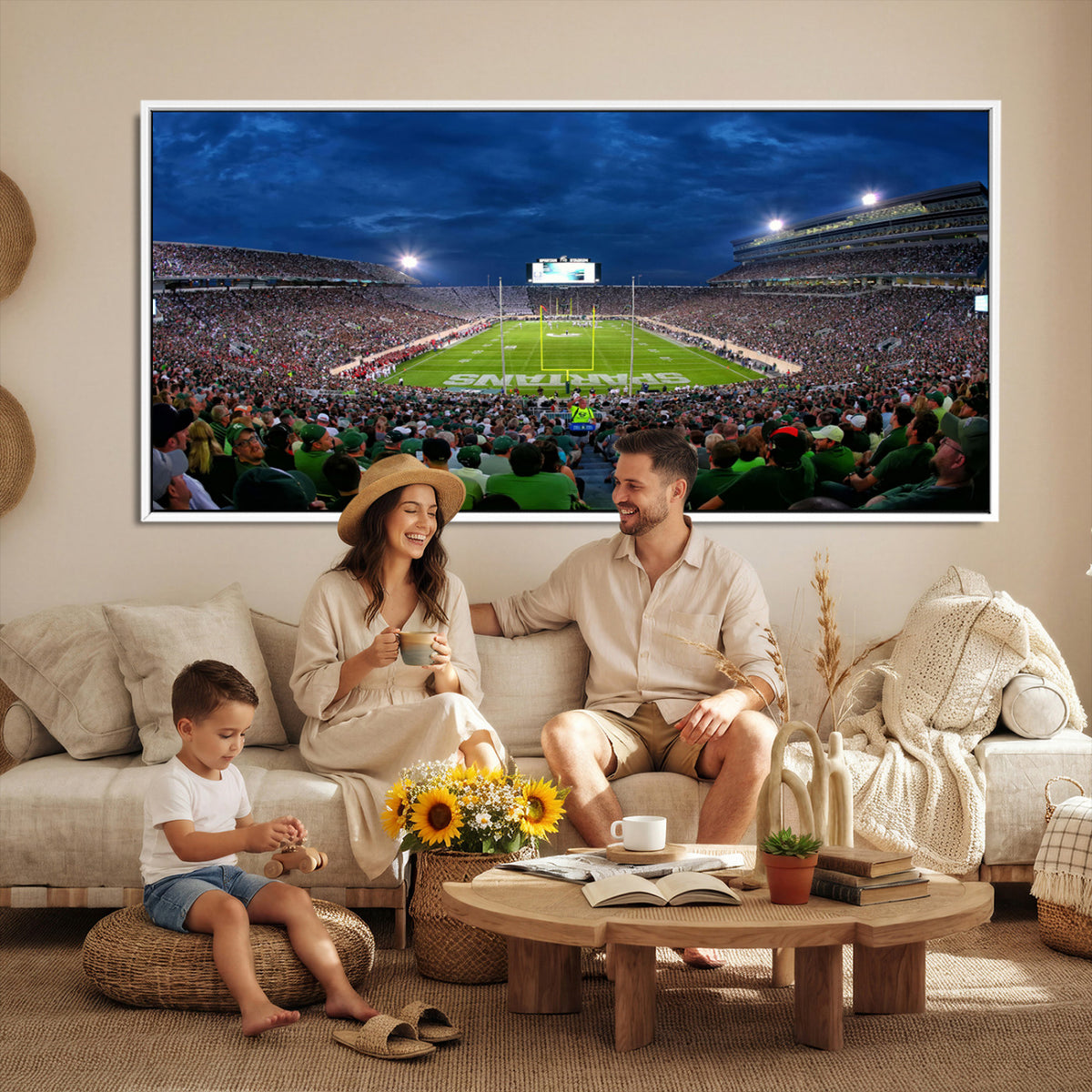 35248-PAN-FL-20X10 - Michigan State Spartans Football Team Print - East Lansing Spartan Stadium Wall Art Canvas Print