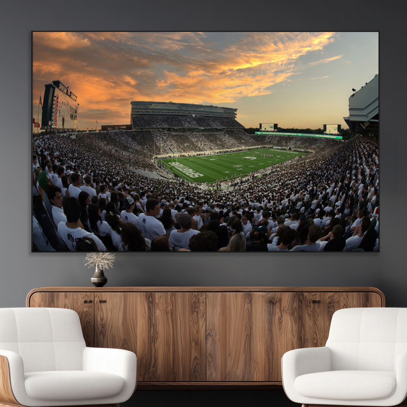 SEG-FC-51X34_Oversize - Michigan State Spartans Football Team Print - East Lansing Spartan Stadium Wall Art Canvas Print