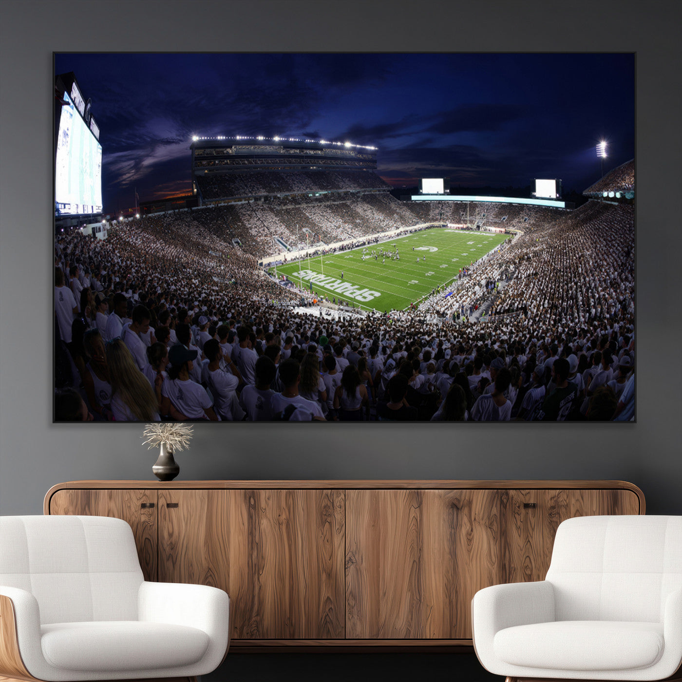 SEG-FC-51X34_Oversize - Michigan State Spartans Canvas, Framed Football Team Print - East Lansing Spartan Stadium Wall Art