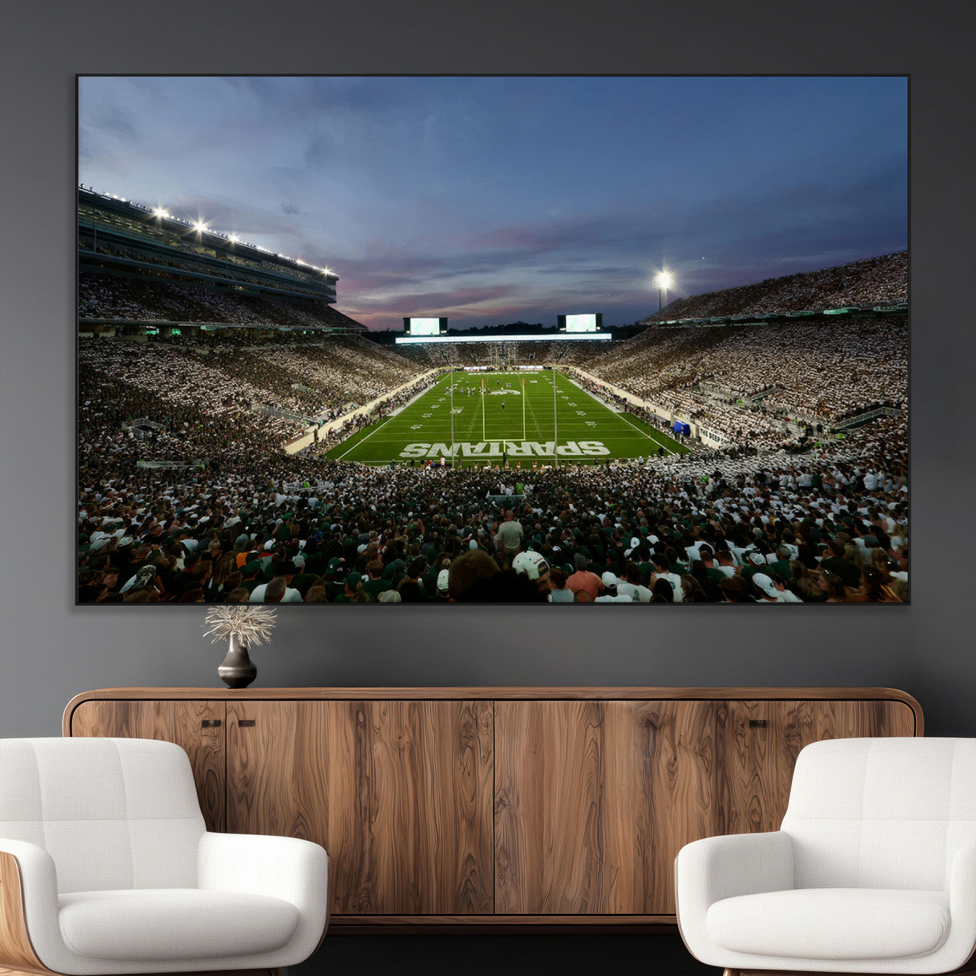 SEG-FC-51X34_Oversize - Michigan State Spartans Football Team Print - East Lansing Spartan Stadium Canvas Print