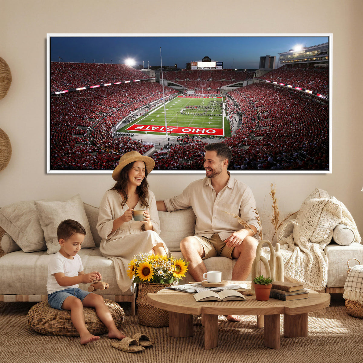 98743-PAN-FL-20X10 - Ohio State University Buckeyes Football Team Print - Columbus Ohio Stadium Wall Art Canvas Print