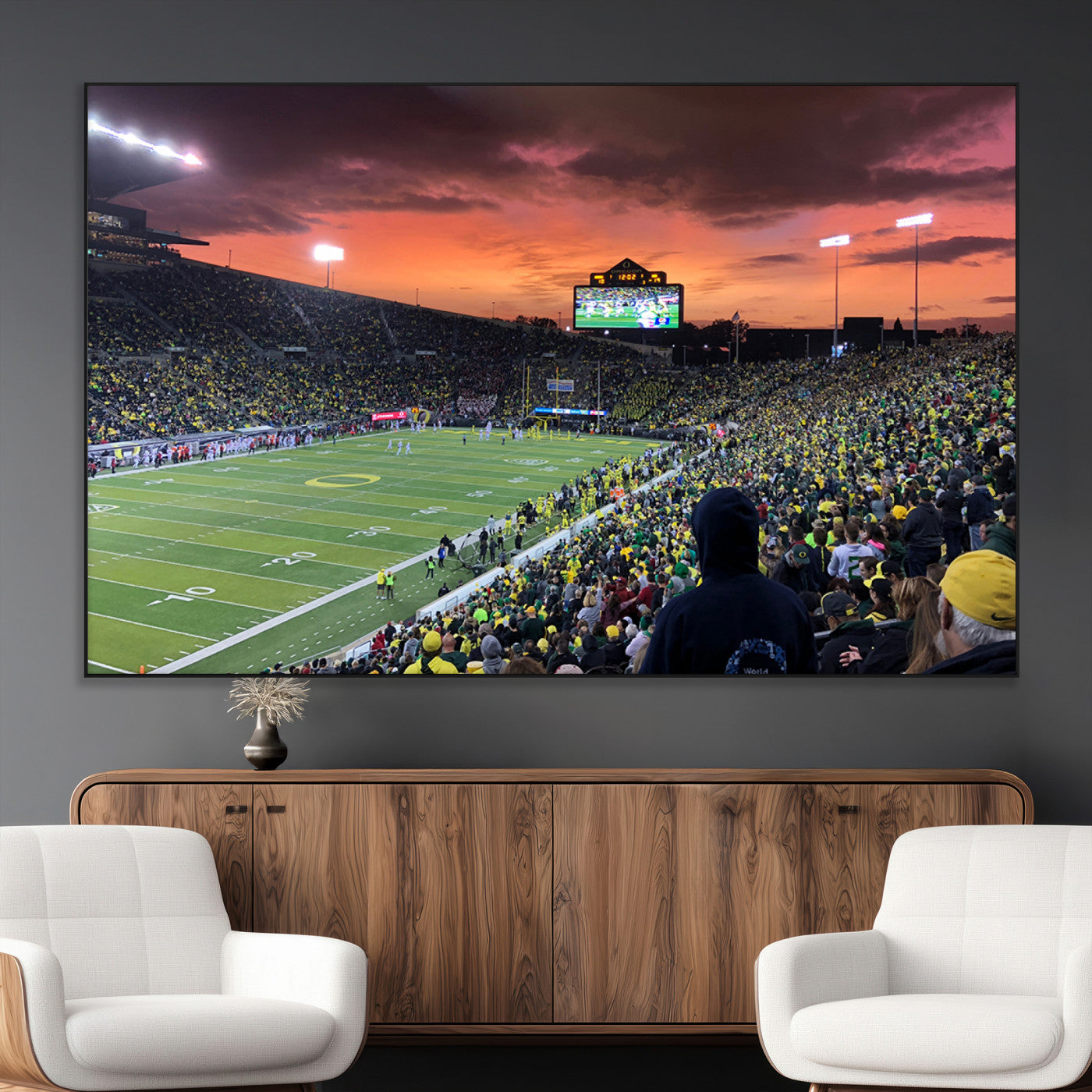 SEG-FC-51X34_Oversize - Eugene Autzen Stadium Canvas Wall Art Print – Sunset Over Iconic Football Field Wall Decor for Home