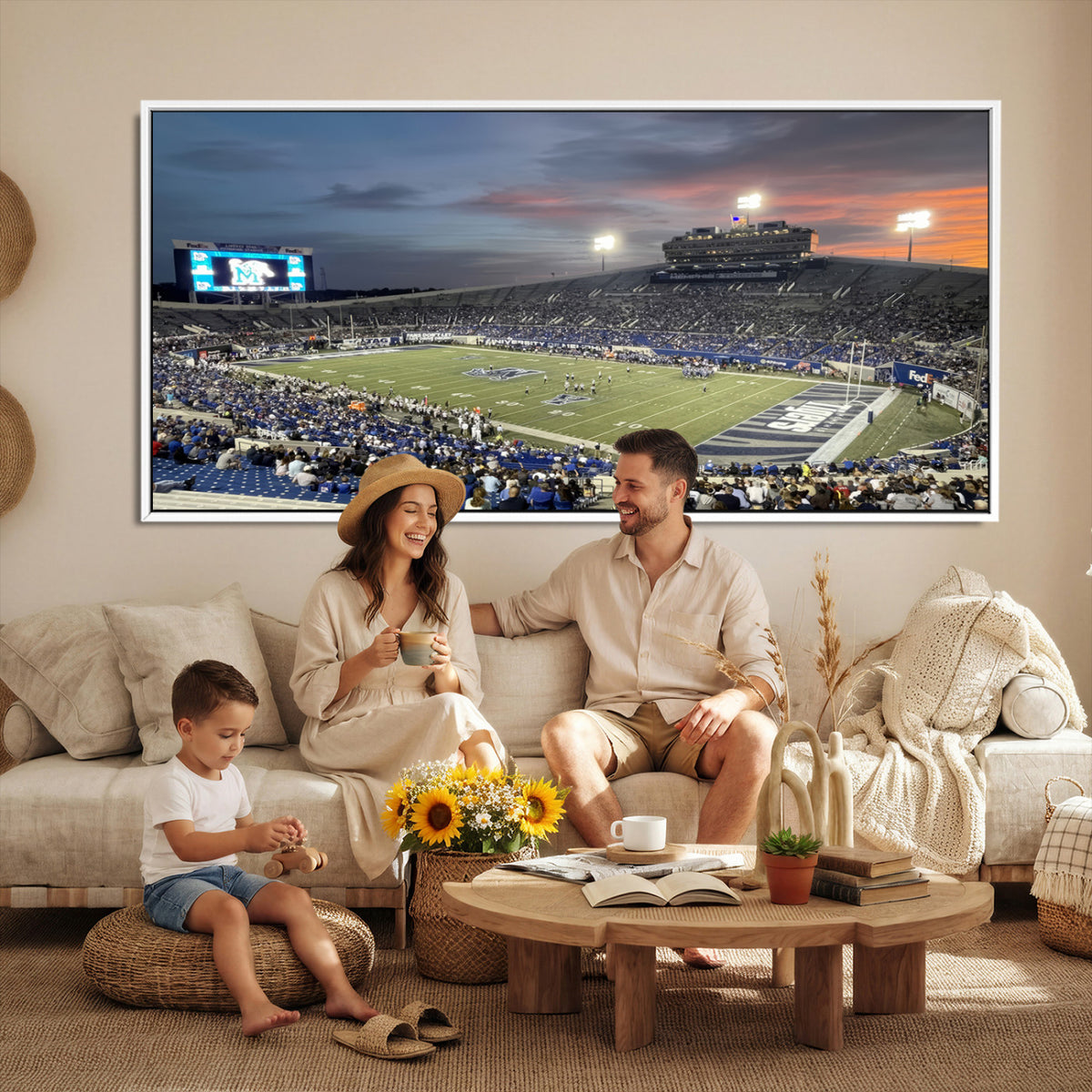 64409-PAN-FL-20X10 - Memphis Tigers Football Team Print - Memphis Simmons Bank Liberty Stadium Wall Art Canvas Print