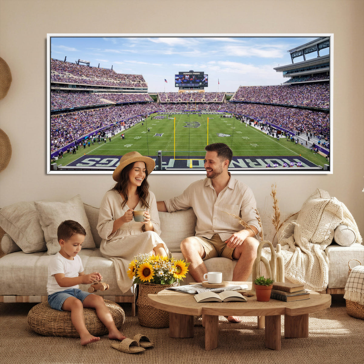 27650-PAN-FL-20X10 - TCU Horned Frogs Football Team Print - Fort Worth Amon G. Carter Stadium Wall Art Canvas Print