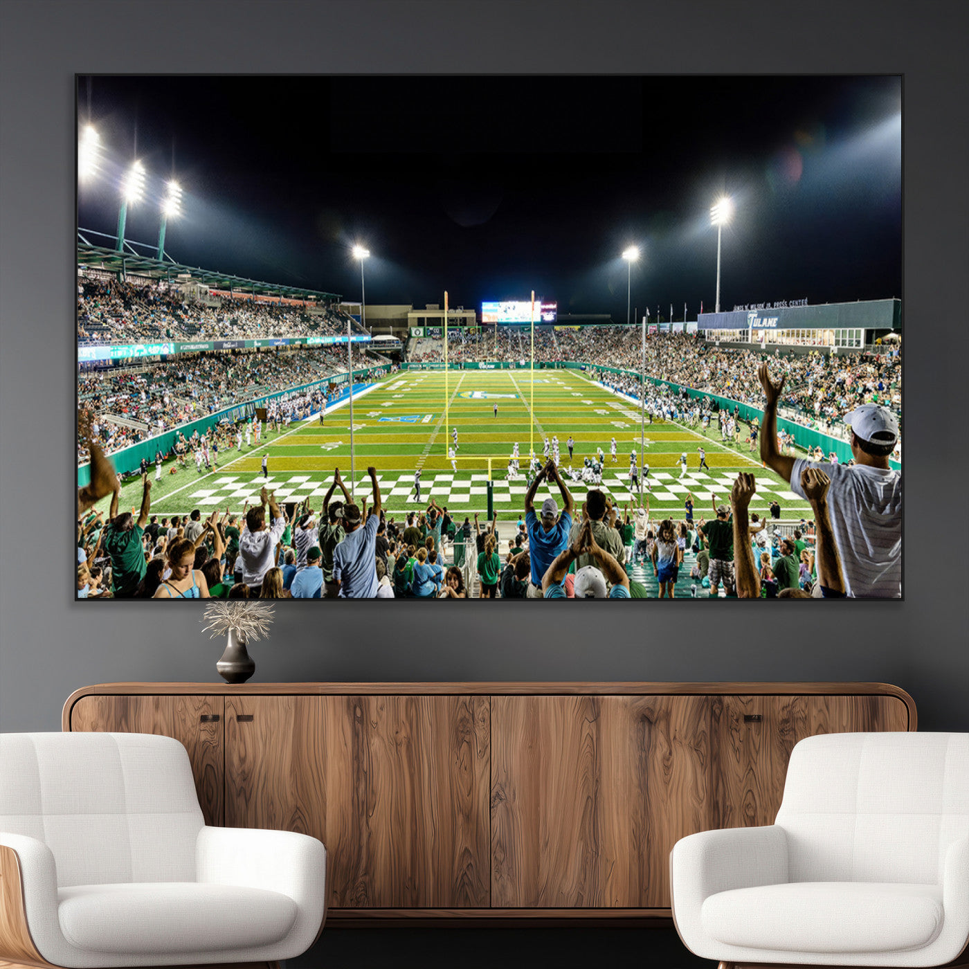 SEG-FC-51X34_Oversize - The Tulane University Green Wave Football Team Print - New Orleans Yulman Stadium Wall Art Canvas