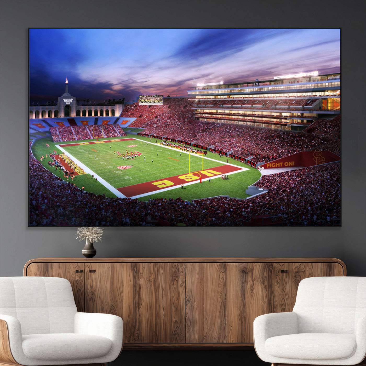 SEG-FC-51X34_Oversize - The University of Southern California USC Trojans Football Team Print - Los Angeles Memorial