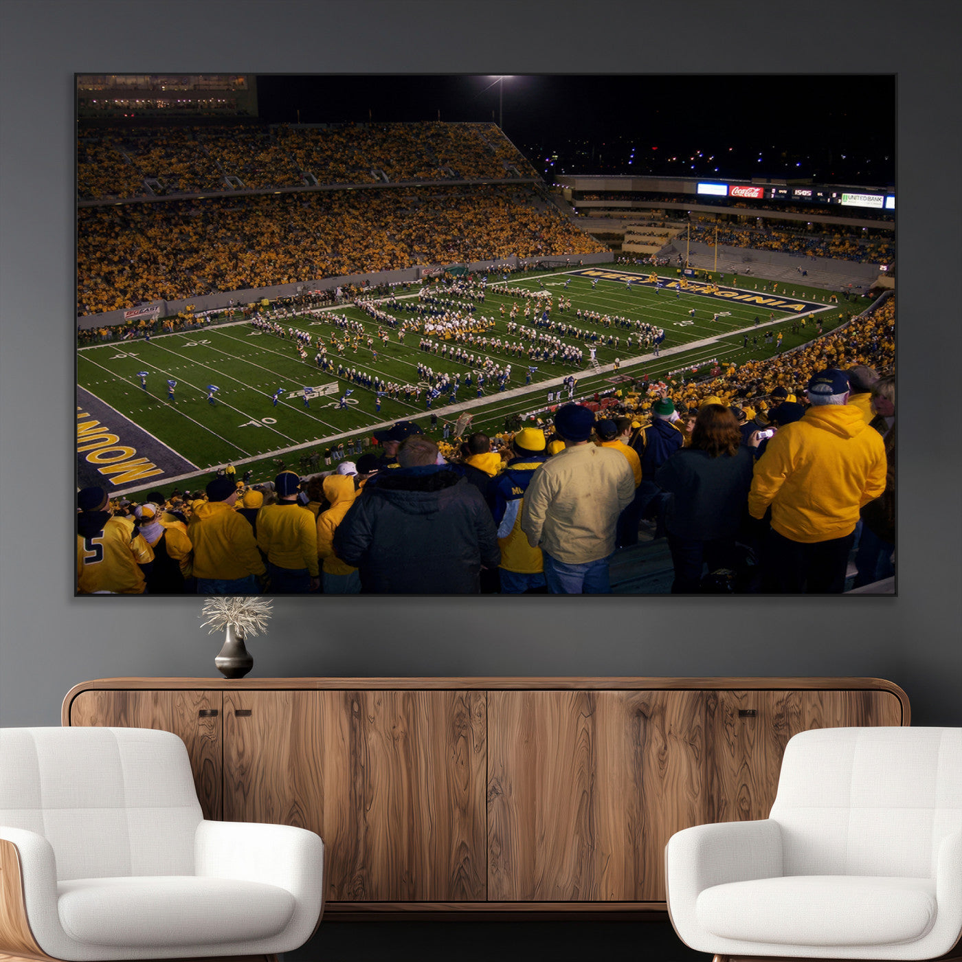 SEG-FC-51X34_Oversize - West Virginia Uni Mountaineers Football Team Print - Milan Puskar Stadium Canvas Print Wall Art,