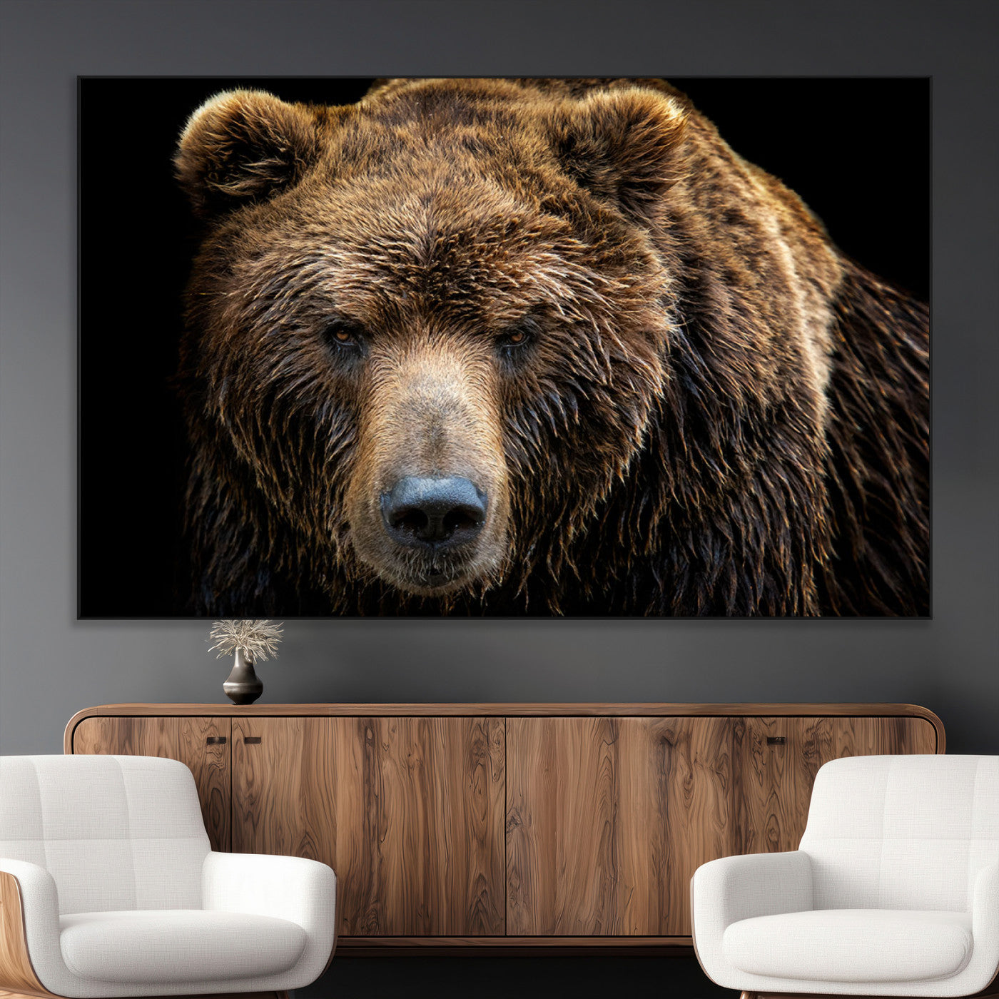 SEG-FC-51X34_Oversize - Grizzly Brown Bear Canvas Wall Art, Wildlife Animal Canvas Artwork Bear Print, Bear Wall Art Print,