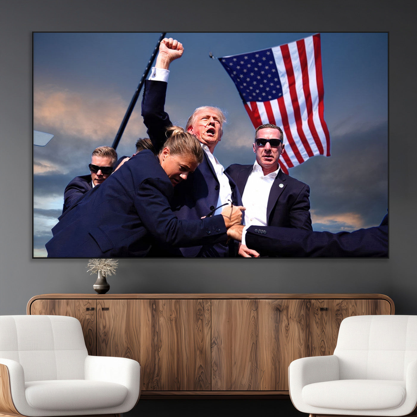 SEG-FC-51X34_Oversize - Donald Trump Assassination Attempt Wall Art Print, Trump Historic Footage - Iconic Reaction by Trump