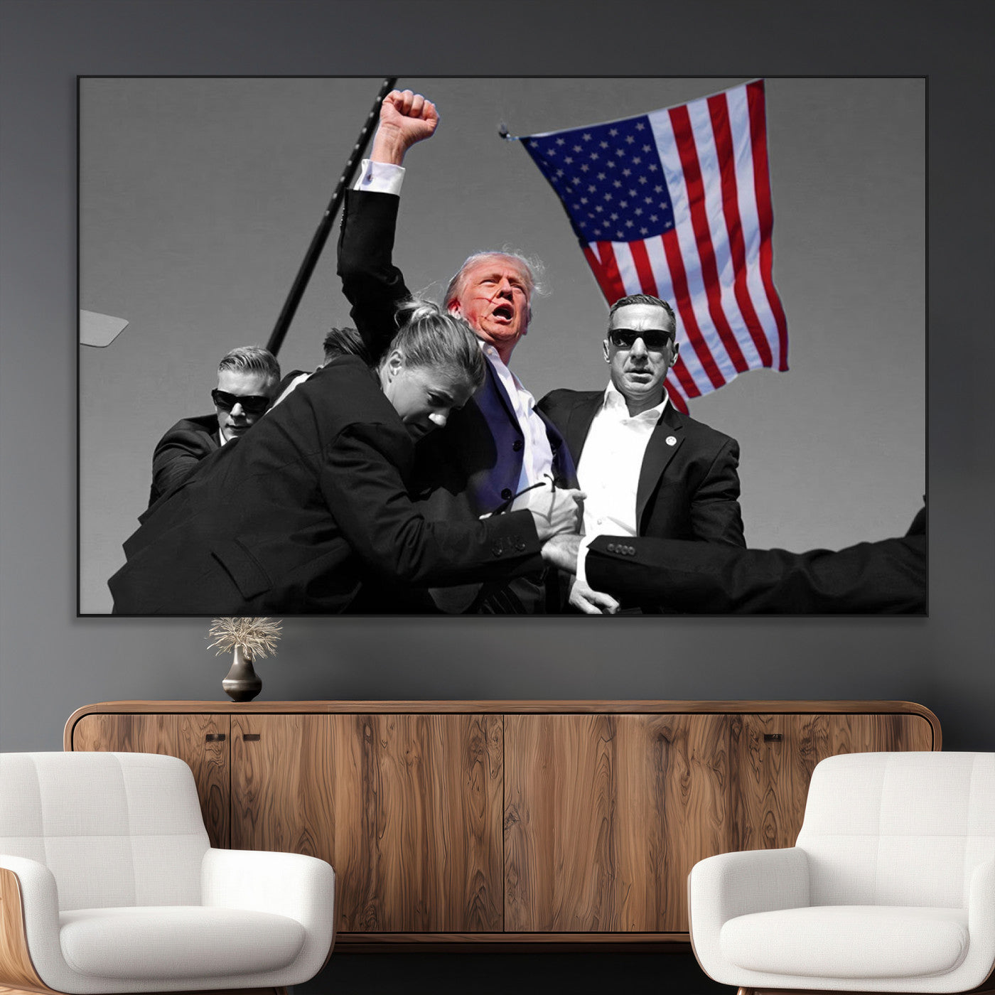 SEG-FC-51X34_Oversize - Donald Trump Assassination Attempt Wall Art Print, Trump Historic Footage - Iconic Reaction by Trump