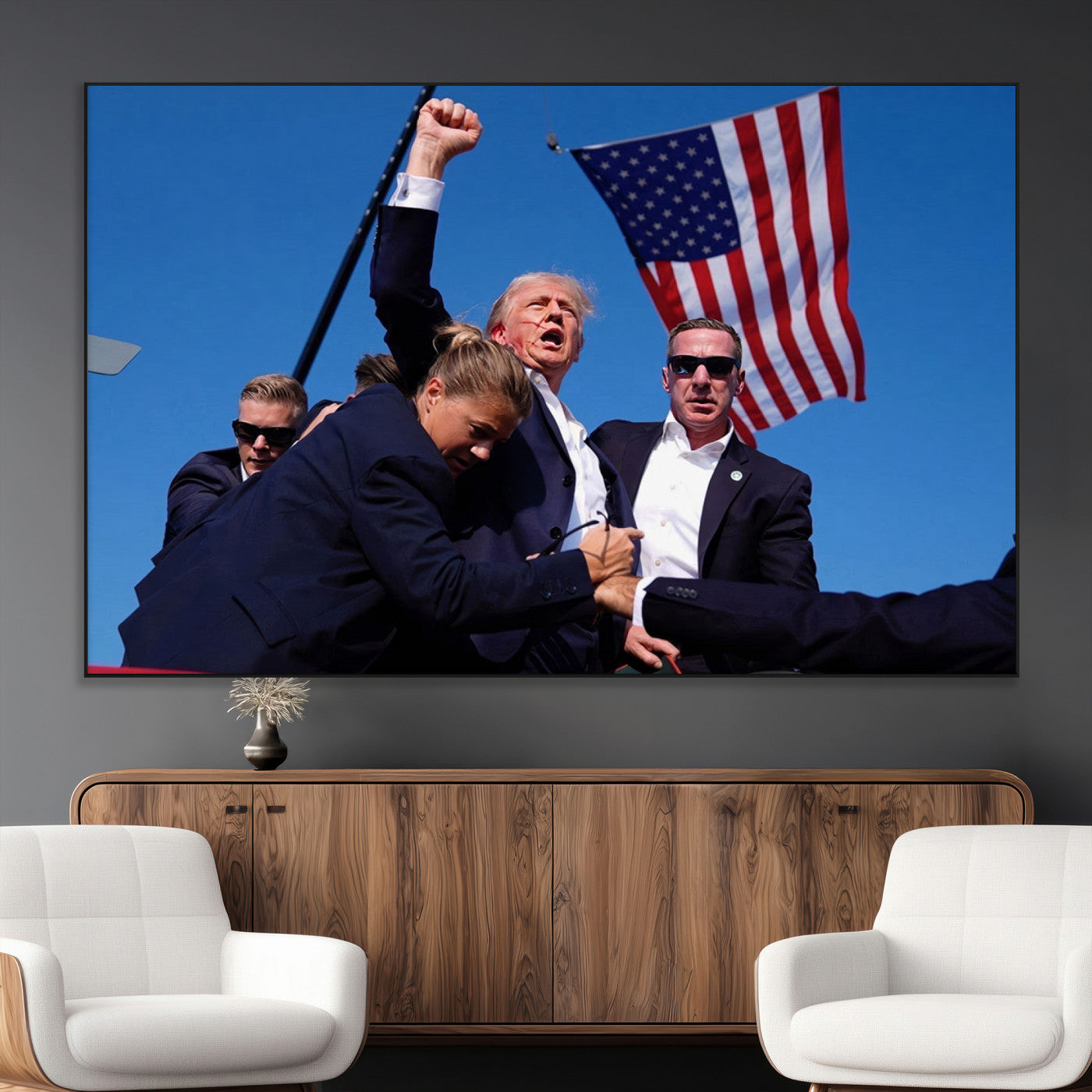 SEG-FC-51X34_Oversize - Donald Trump Assassination Attempt Wall Art Print, Trump Historic Footage - Iconic Reaction by Trump