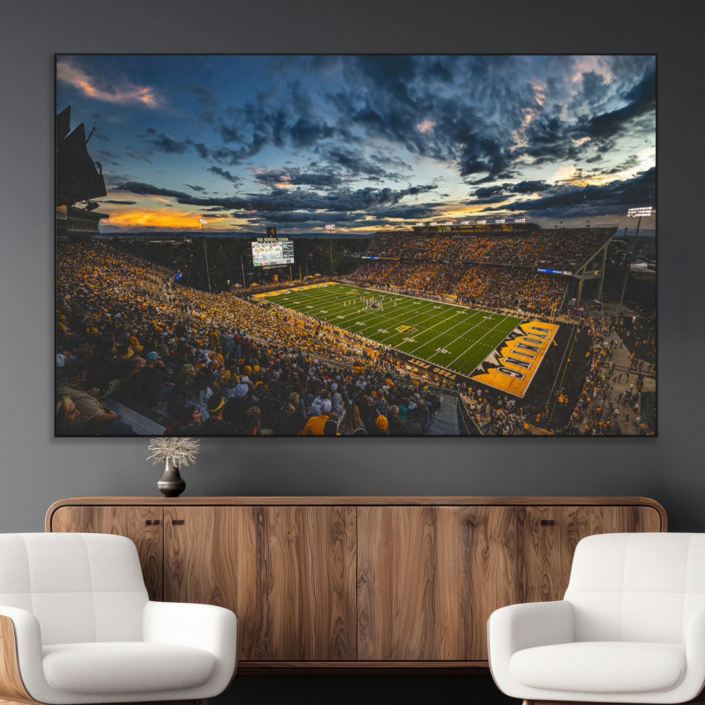 SEG-FC-51X34_Oversize - University of Wyoming Cowboys Football Team Print - Laramie War Memorial Stadium Wall Art Canvas