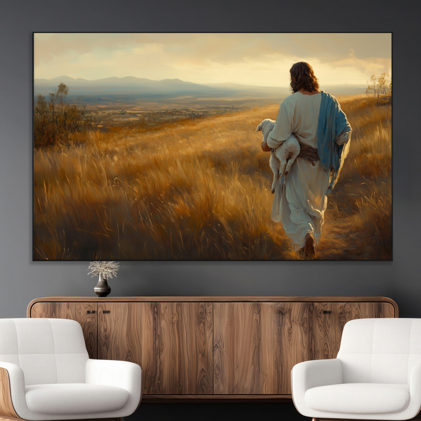 SEG-FC-51X34_Oversize - Jesus the Good Shepherd Wall Art Canvas Print - Inspirational Christian Religious Print for Prayer