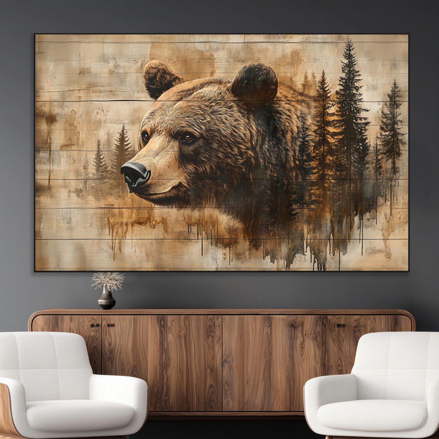 SEG-FC-51X34_Oversize - Rustic Grizzly Bear Wall Art, Abstract Grizzly 399 Bear Wall Art Canvas Print - Woodland Wildlife