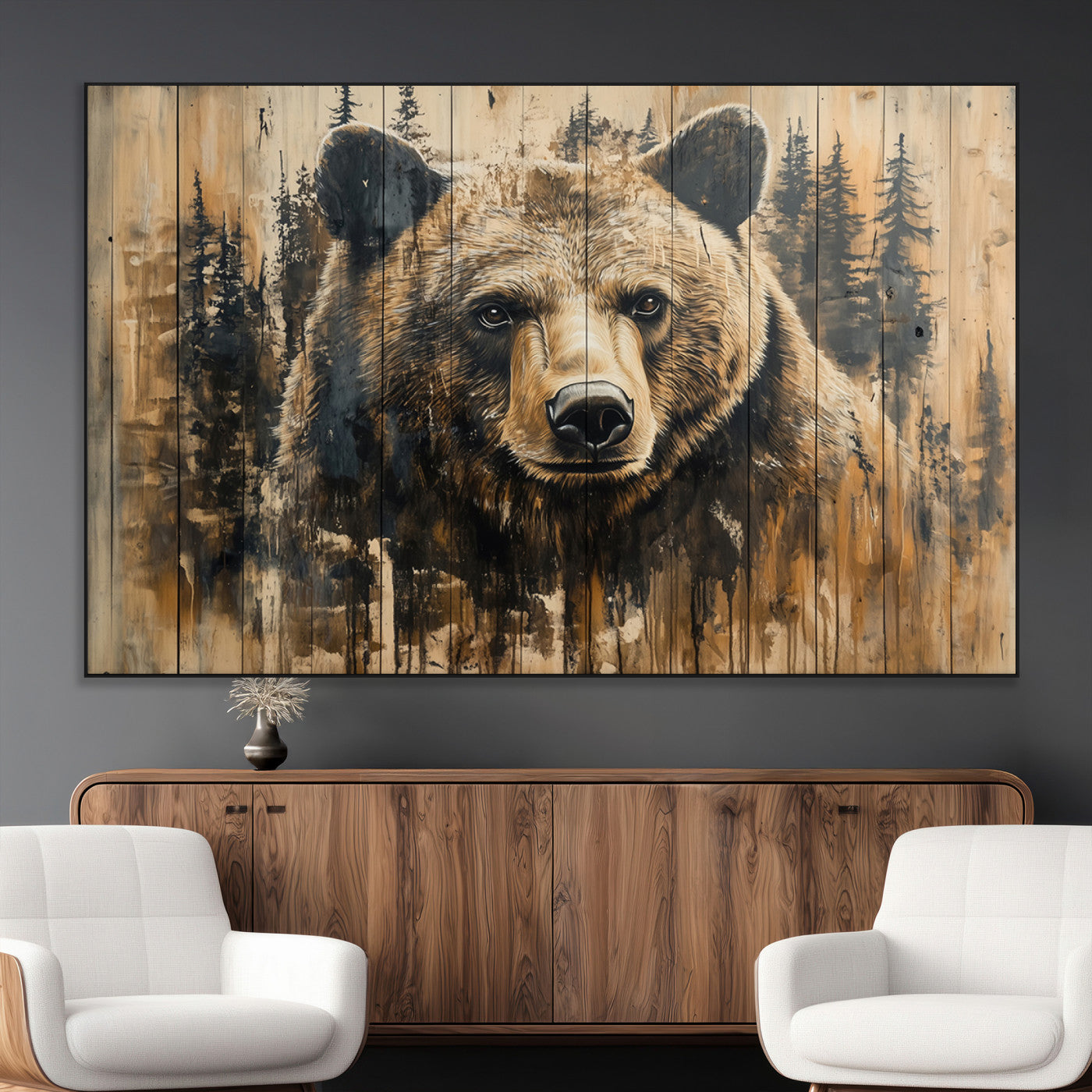 SEG-FC-51X34_Oversize - Majestic Grizzly 399 Bear Wall Art | 3-Panel Rustic Canvas Print for Living Room, Office, or Cabin