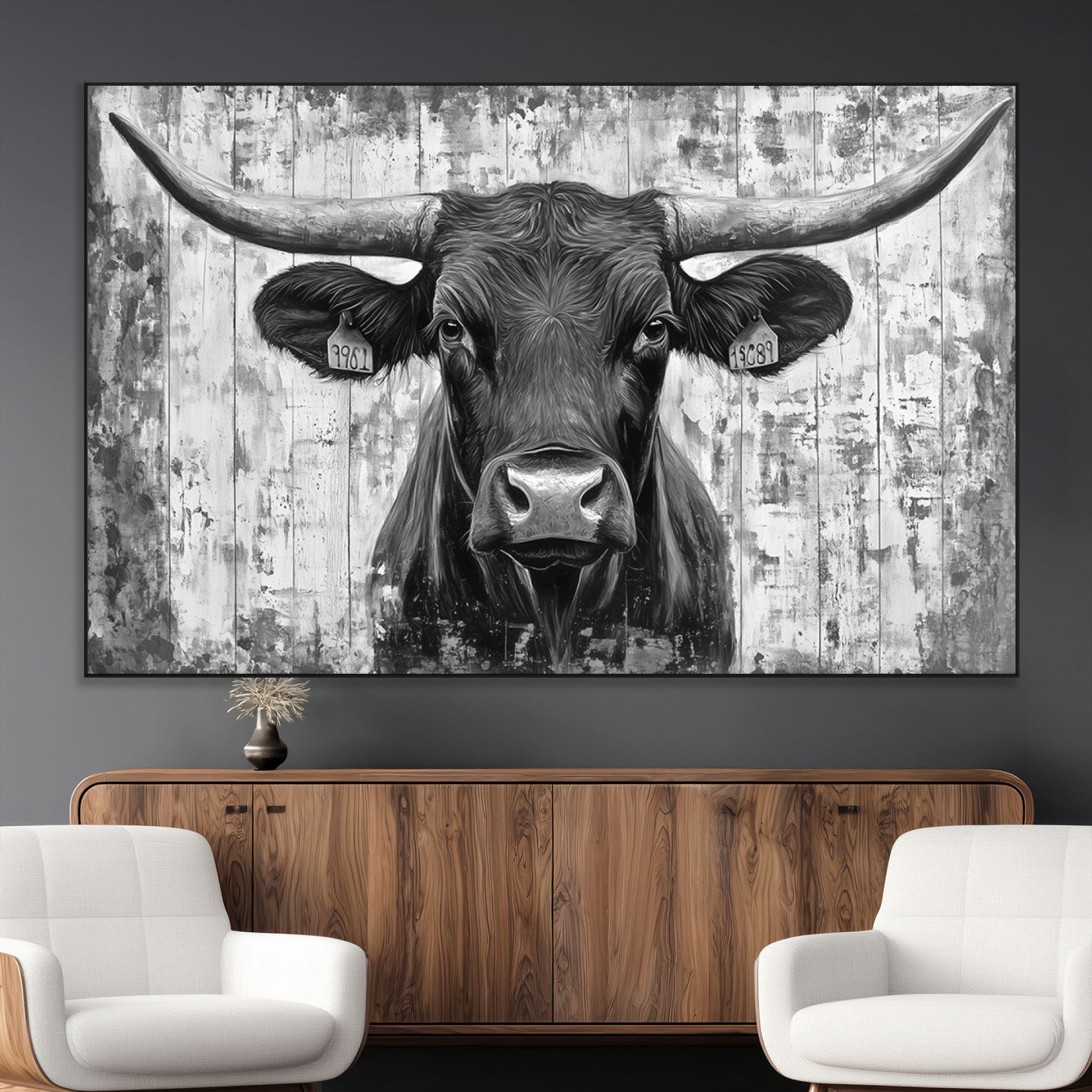 SEG-FC-51X34_Oversize - Abstract Longhorn Bull Wall Art Canvas Print - Rustic Texas Western Cow Artwork