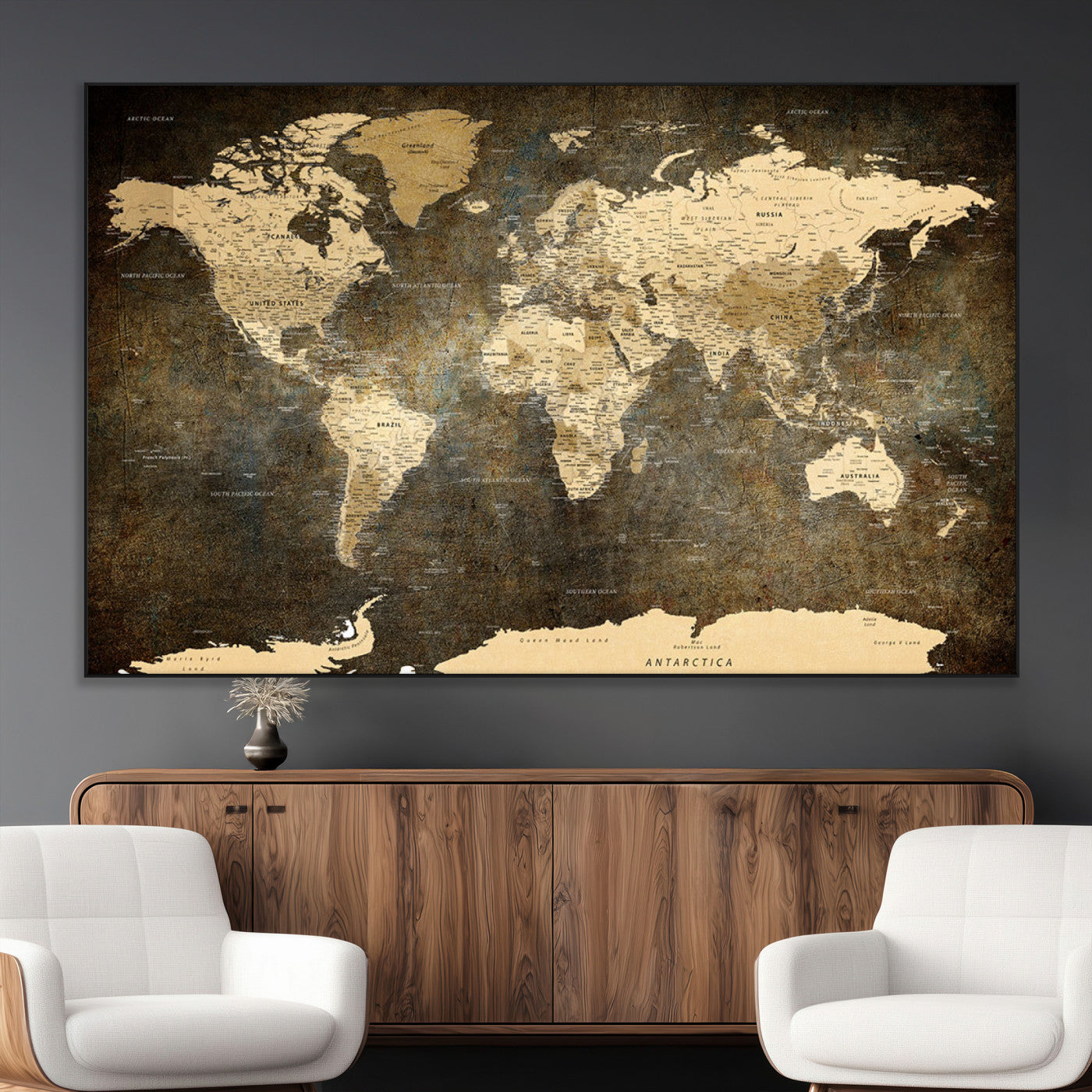 SEG-FC-51X34_Oversize - Push Pin World Map Canvas Print – Framed Wall Art for Couples to Track Their Travels – Anniversary