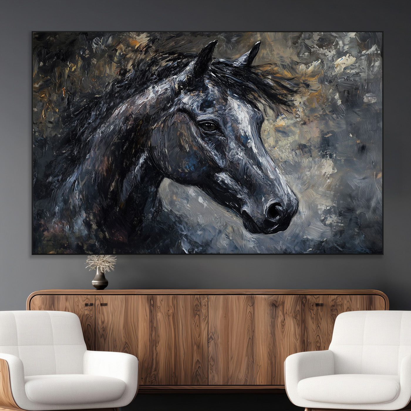 SEG-FC-51X34_Oversize - Large Abstract Horse Wall Art Canvas Print | Farmhouse Wall Decor | Rustic Horse Art | Western Cabin